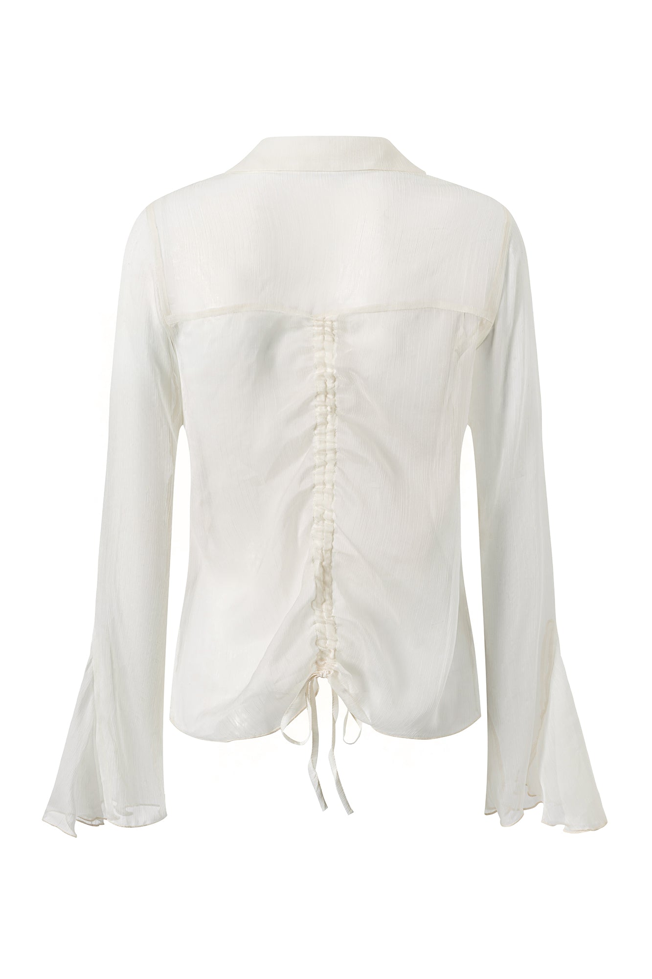 CESTNOUS Ruffle Lace-Panel Bell-Sleeve Shirt