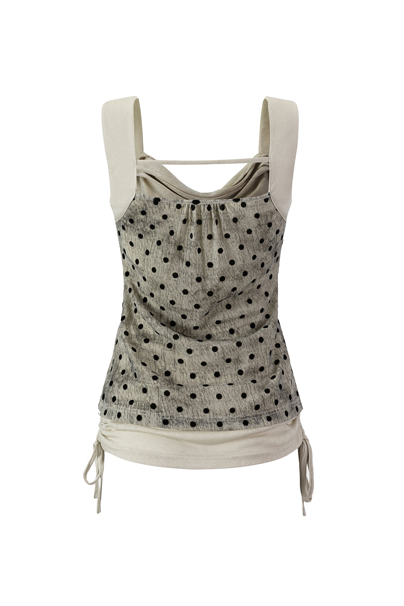 CESTNOUS Polka Dot Spliced Drawstring Tank Top