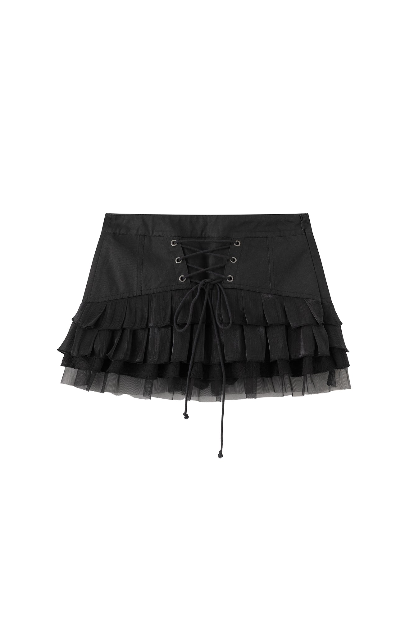 CESTNOUS Scroll-Embellished Layered Ruffle Mini Skirt