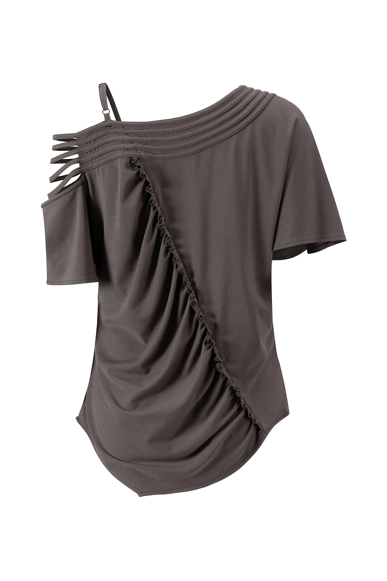 CESTNOUS Asymmetrical Studded Multi-Strap Graphic T-Shirt