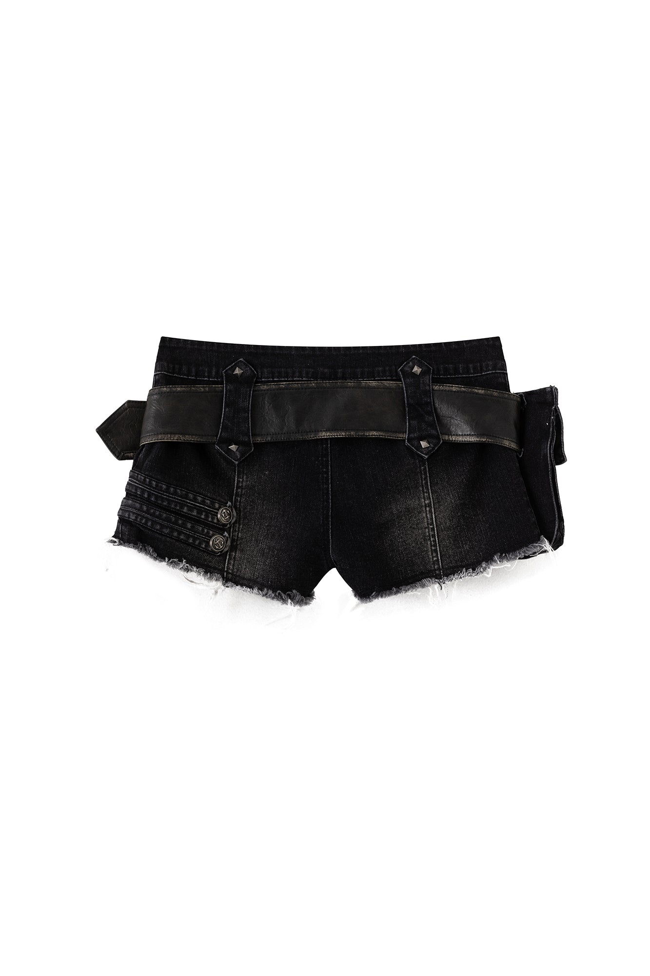 CESTNOUS Retro Frayed Belted Denim Shorts