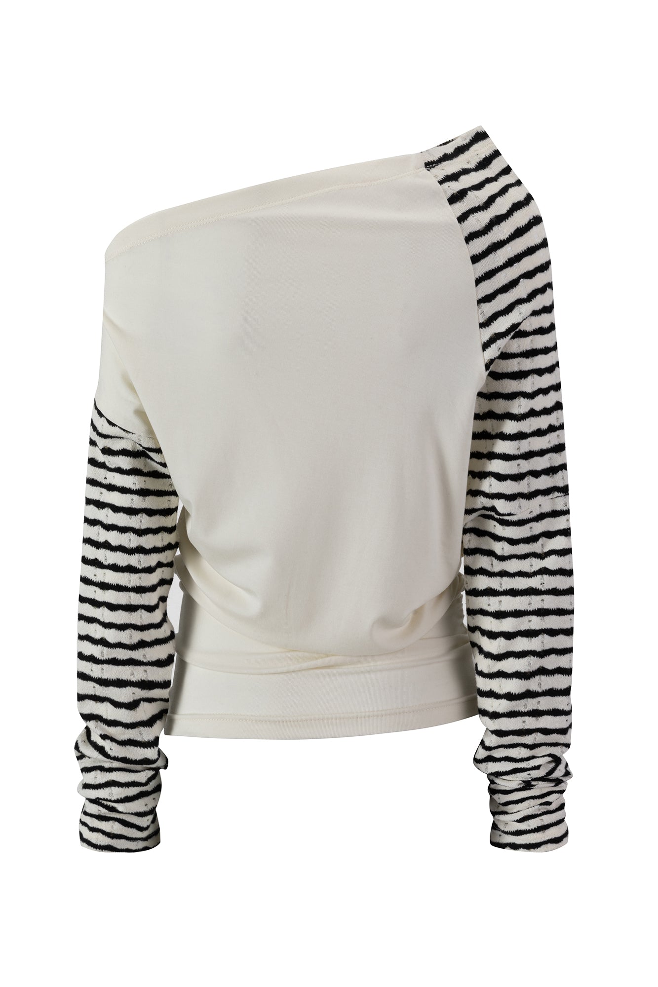 CESTNOUS Punk Graphic Spliced Striped Off-Shoulder Long-Sleeve Tee