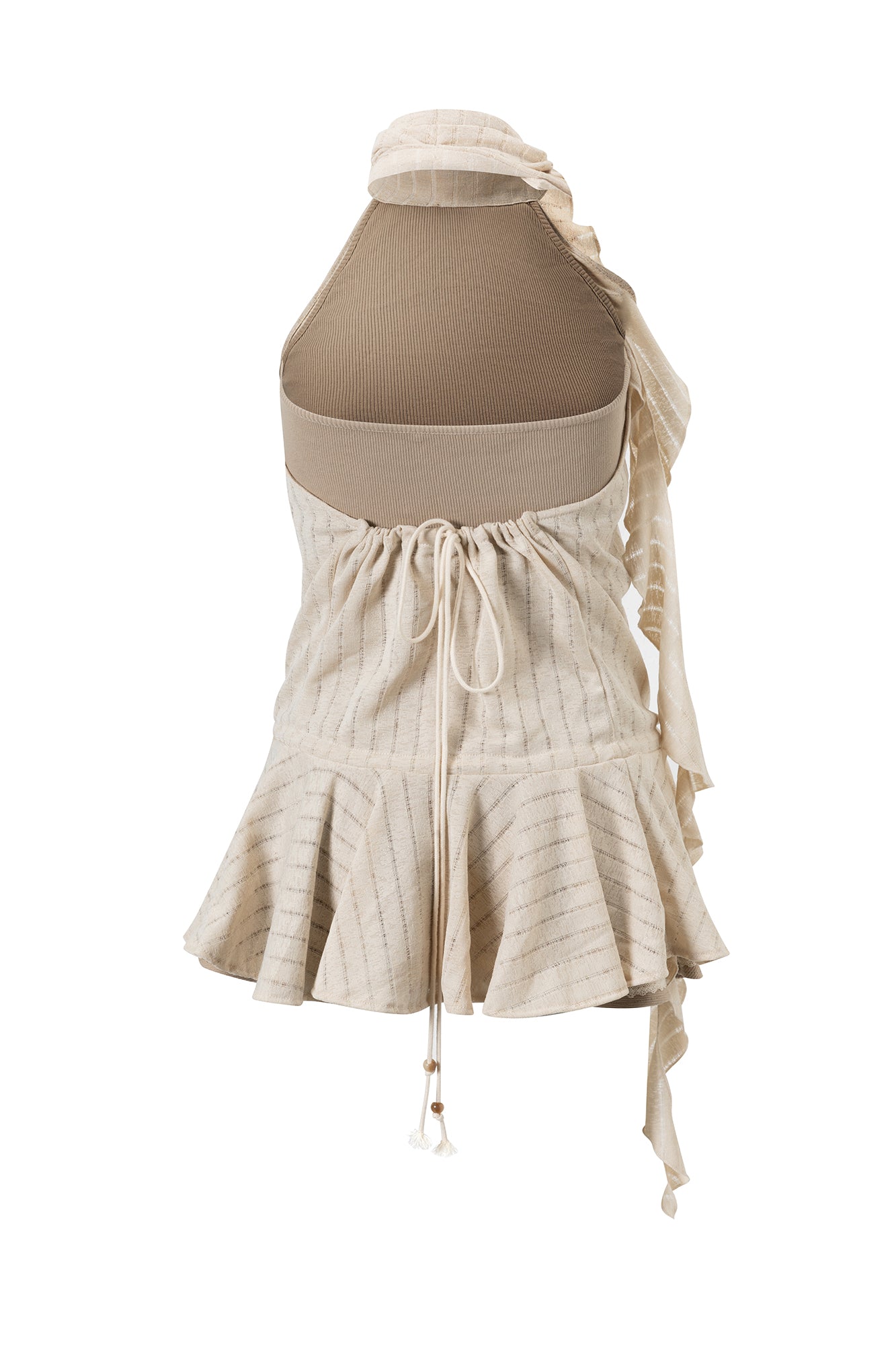 CESTNOUS Ruffled Lace Faux Layered Halter Mini Dress