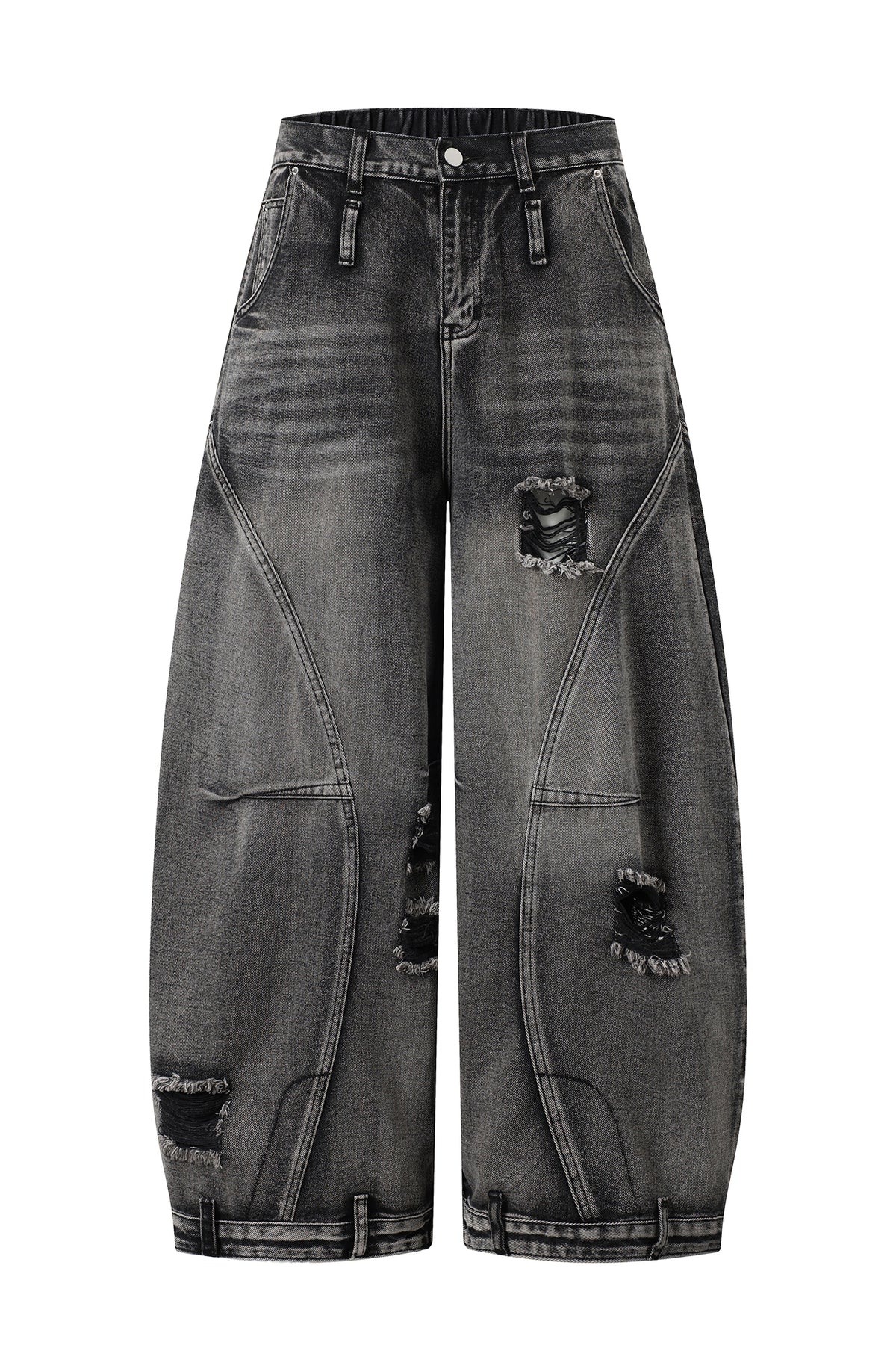 FREE CENTER Distressed Washed Curve Wide-Leg Jeans