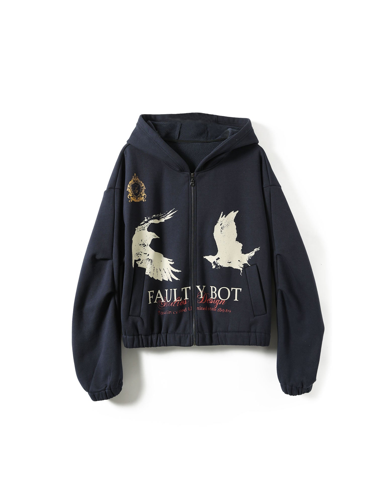 ERROR CODE ROBOT Bird Graphic Fleece-Lined Hooded Jacket