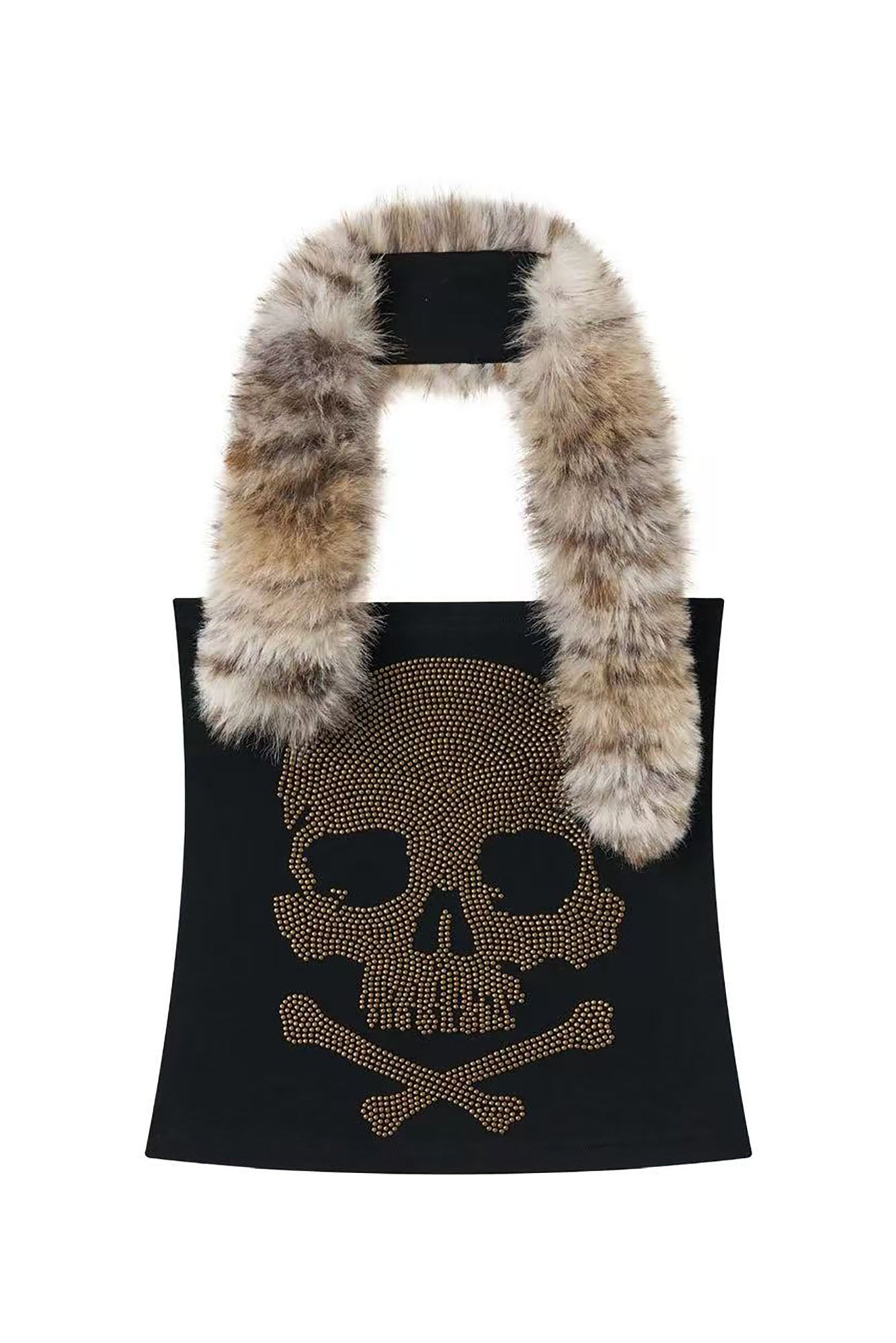 NONAME SPACE Detachable Faux Fur Trim Strapless Top