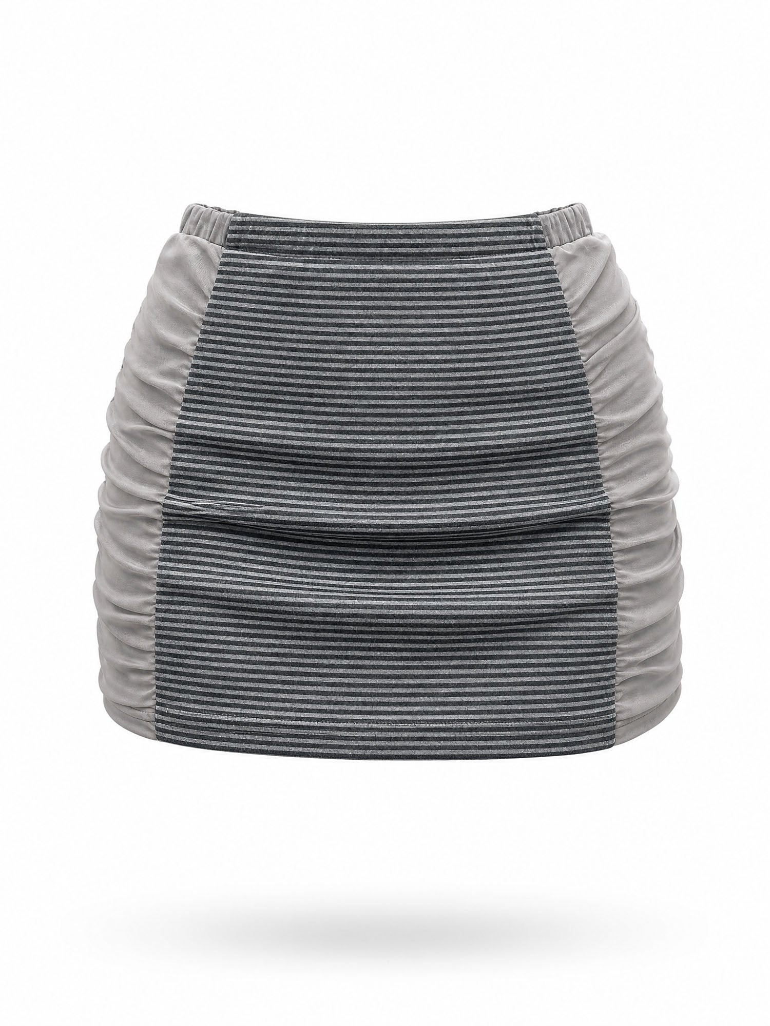 EMOHA Contrast Ruched Stripe Mini Skirt