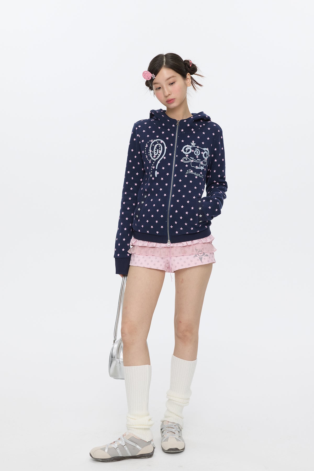BETWEENAND Glitter Star Full-Print Slim Zip-Up Hoodie