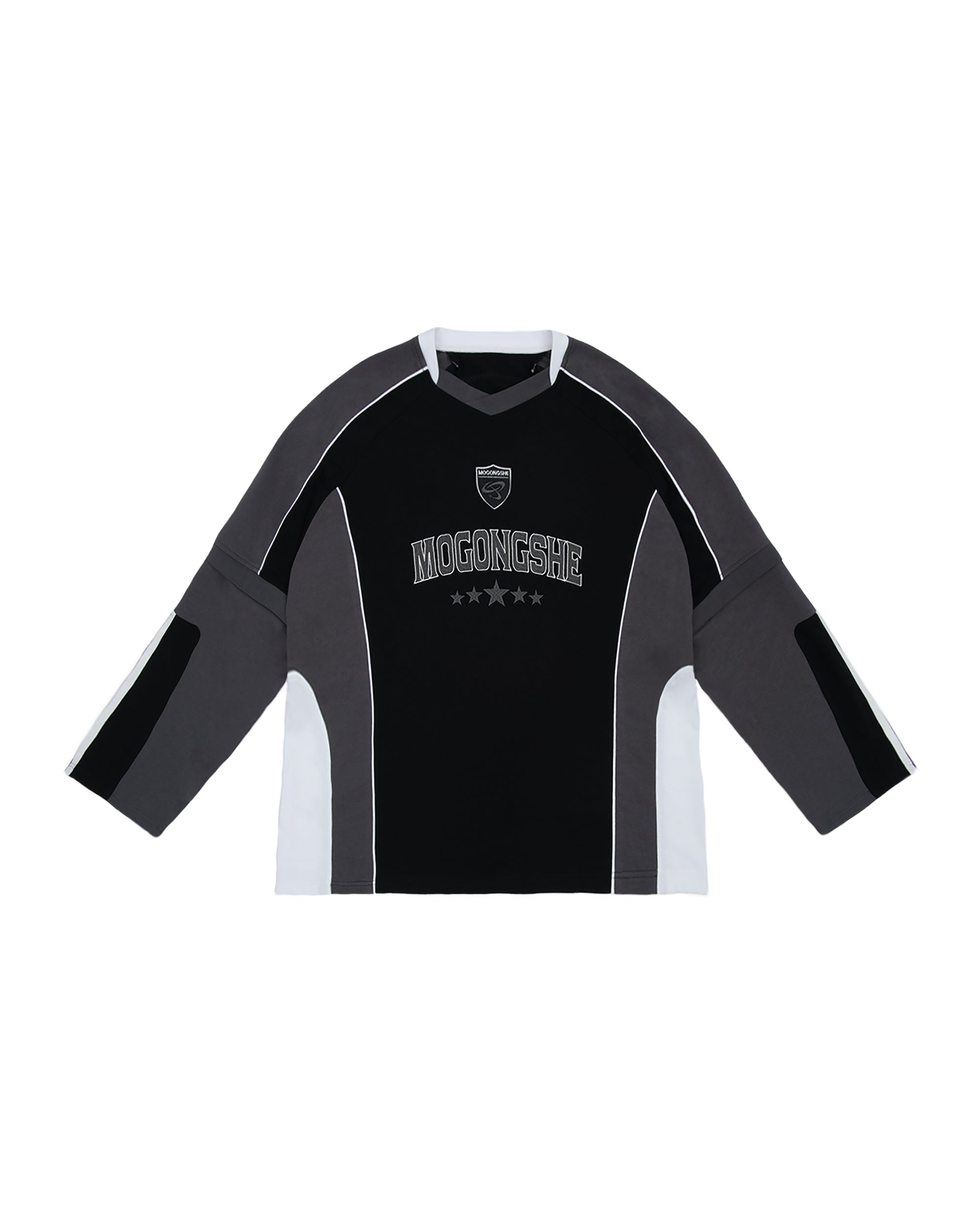 MOGONGSHE Contrast Spliced Detachable Long-Sleeve Tee