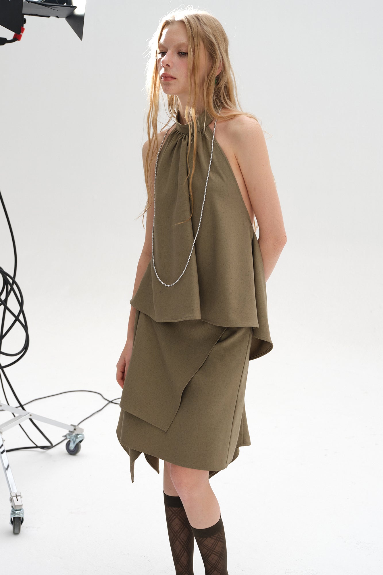 LAYERS Peplum Open-Back Halter Top