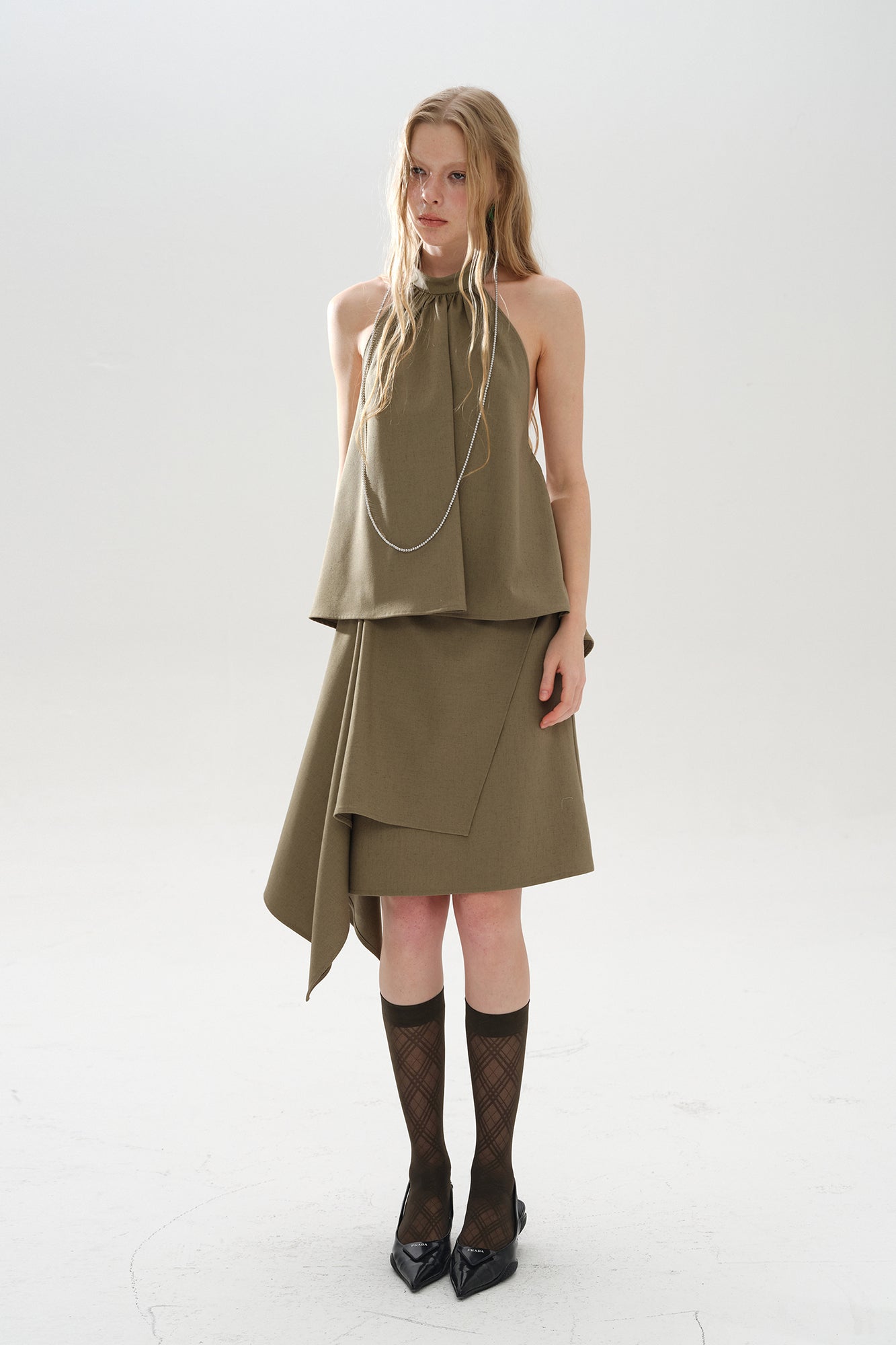 LAYERS Peplum Open-Back Halter Top