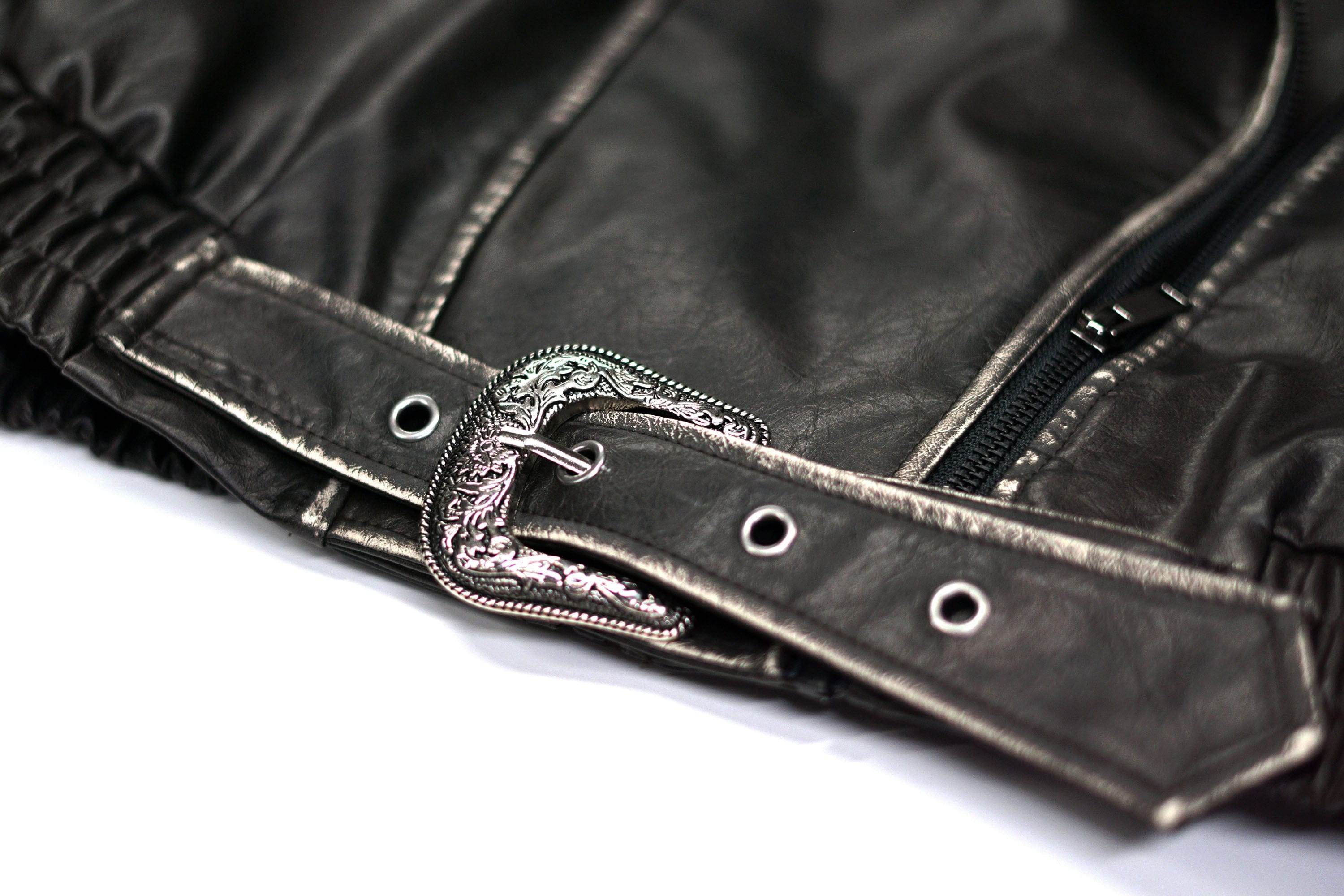 CESTNOUS Distressed Dual-Zip Faux Leather Biker Jacket