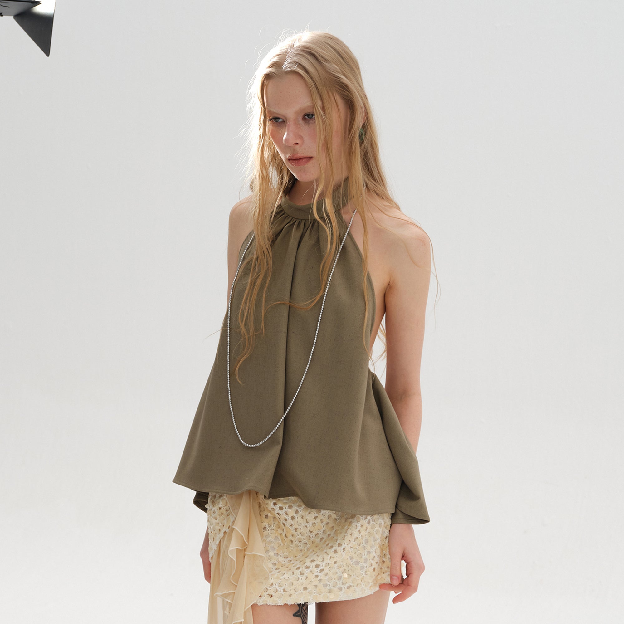 LAYERS Peplum Open-Back Halter Top