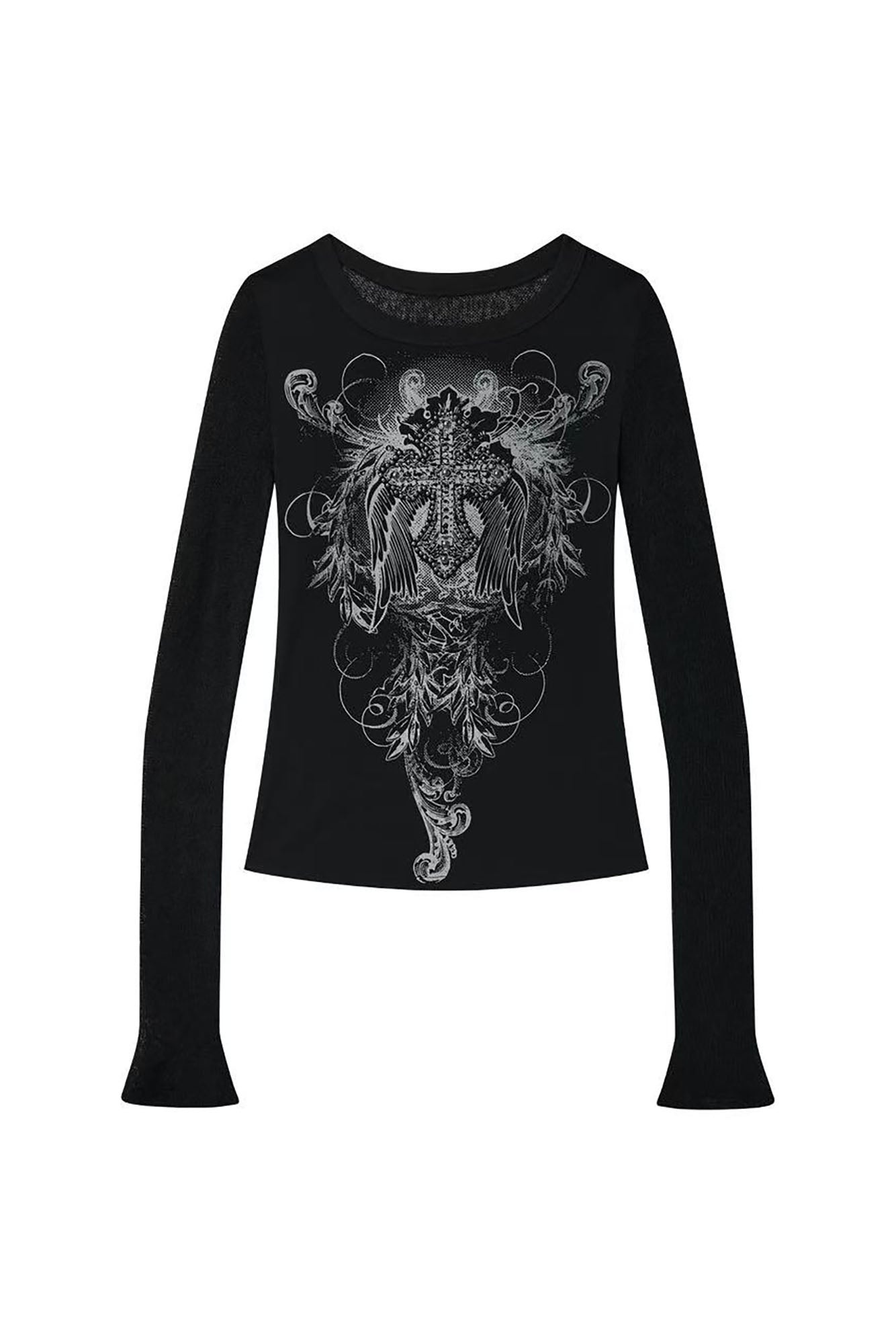 NONAME SPACE Rivet Contrast Graphic Long-Sleeve Tee