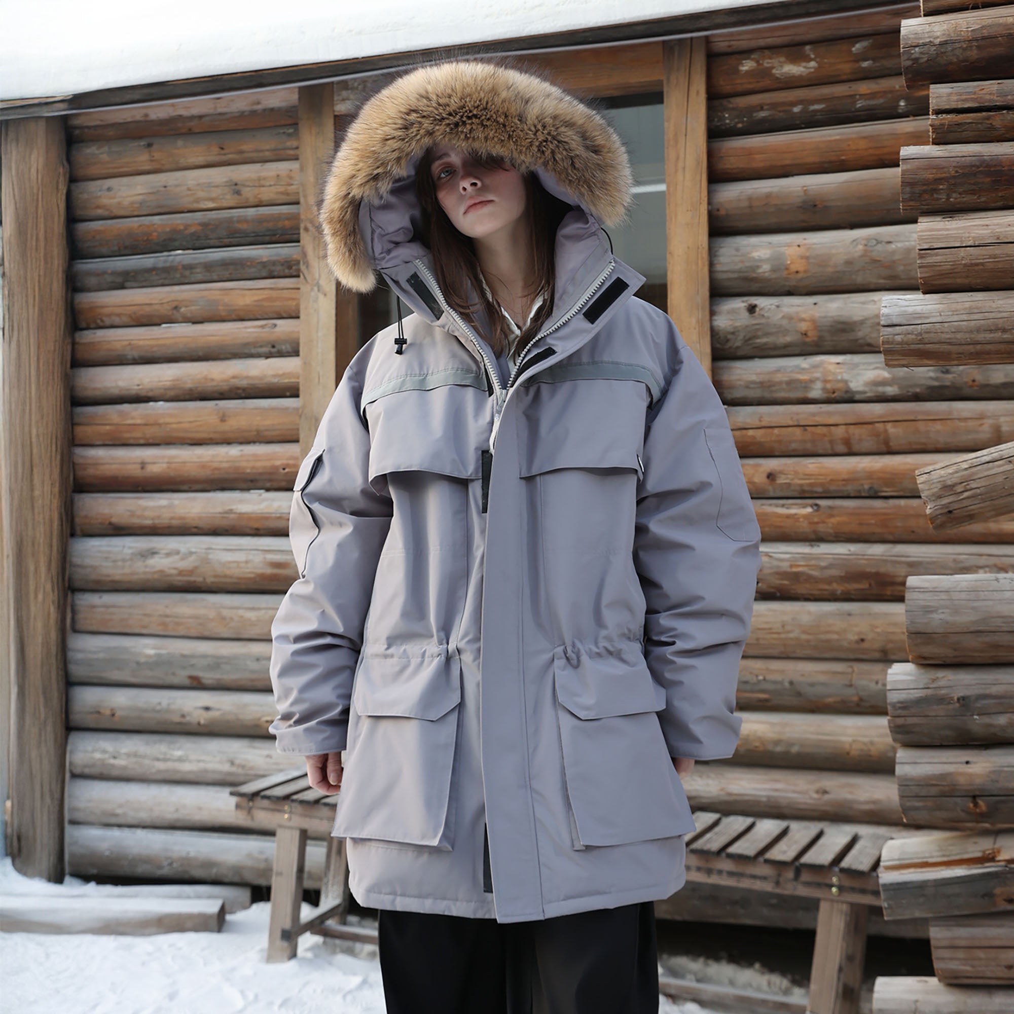 ERROR CODE ROBOT Faux Fur-Trimmed Reflective-Strip Utility Parka