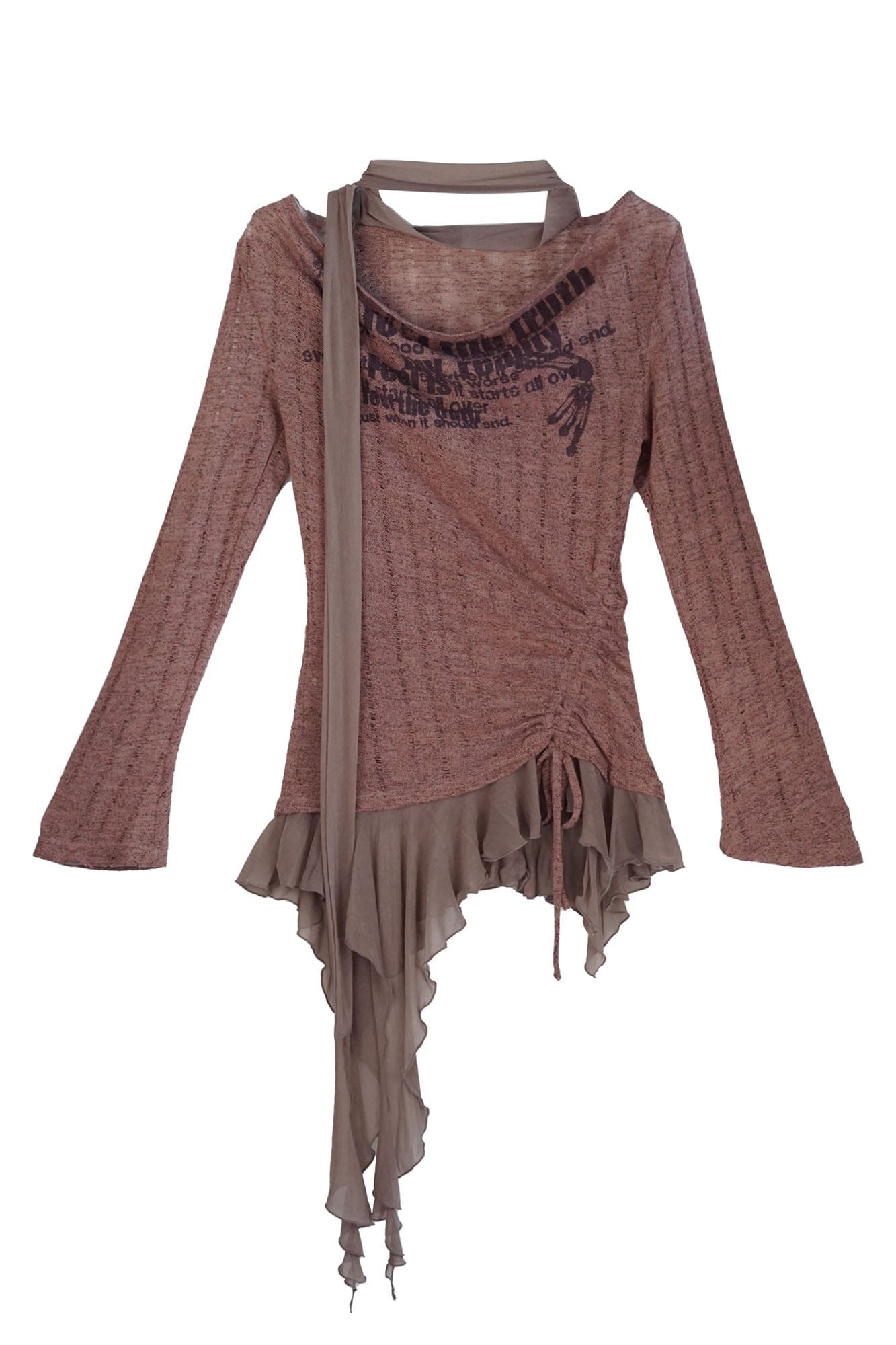 CESTNOUS Distressed Graphic Mesh-Hem Top