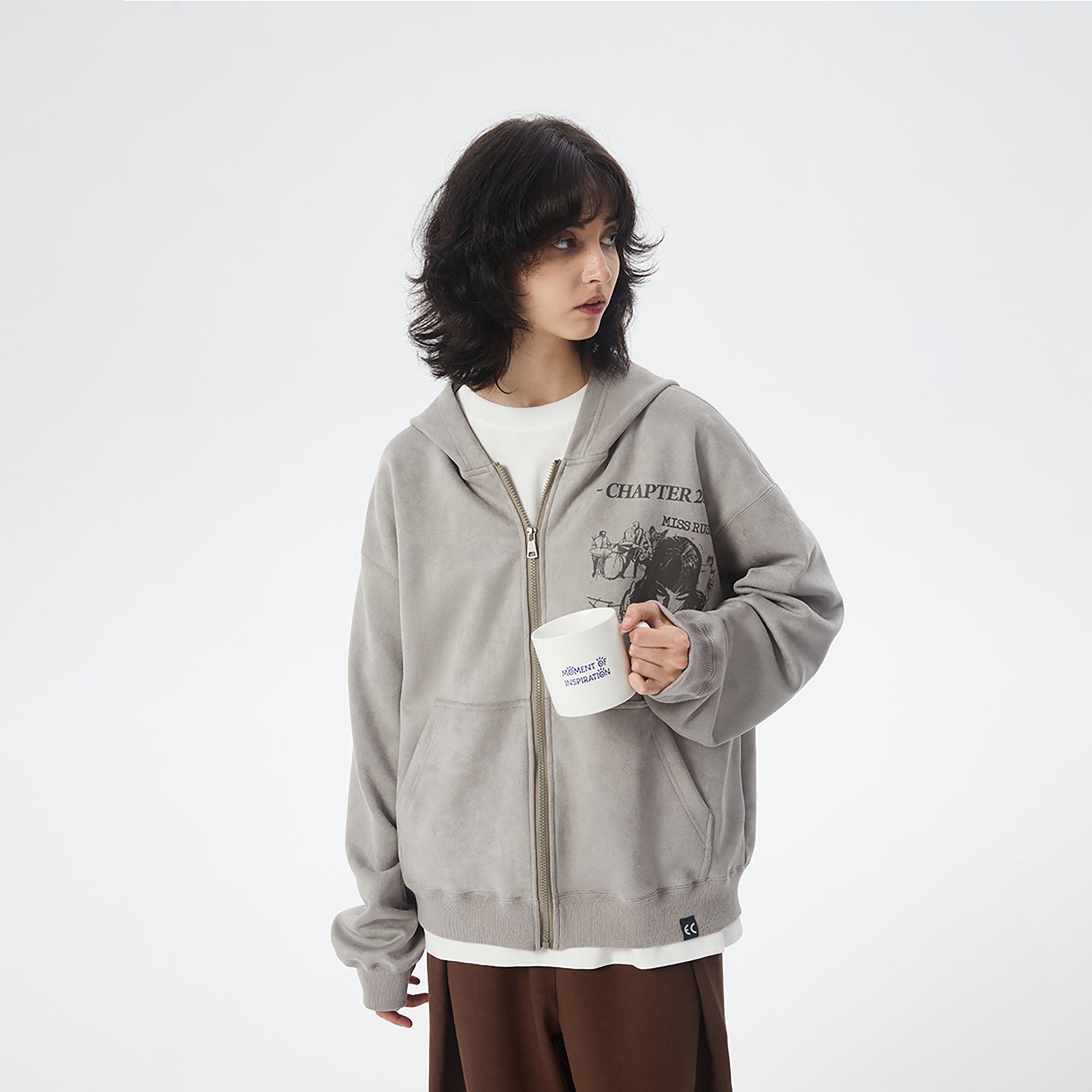 ERROR CODE ROBOT Graphic Suede Zip-Up Hoodie