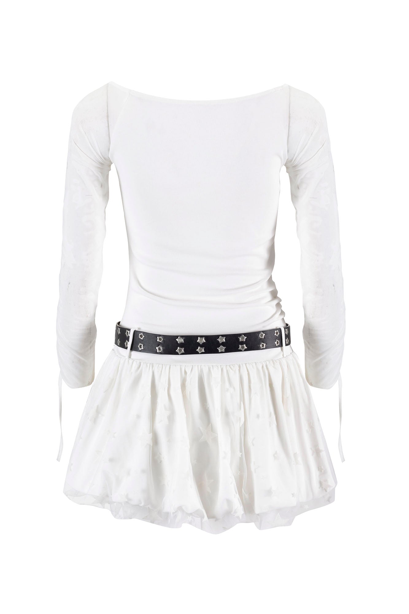 CESTNOUS Sheer-Sleeve Graffiti Mini Dress