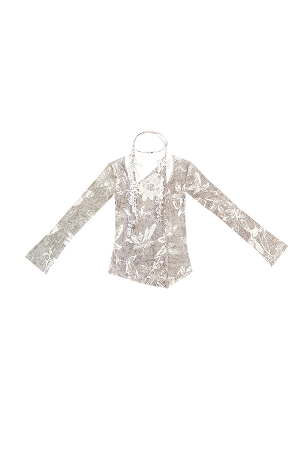 SENSELF Asymmetrical Floral Full-Print Knit Long-Sleeve Tee