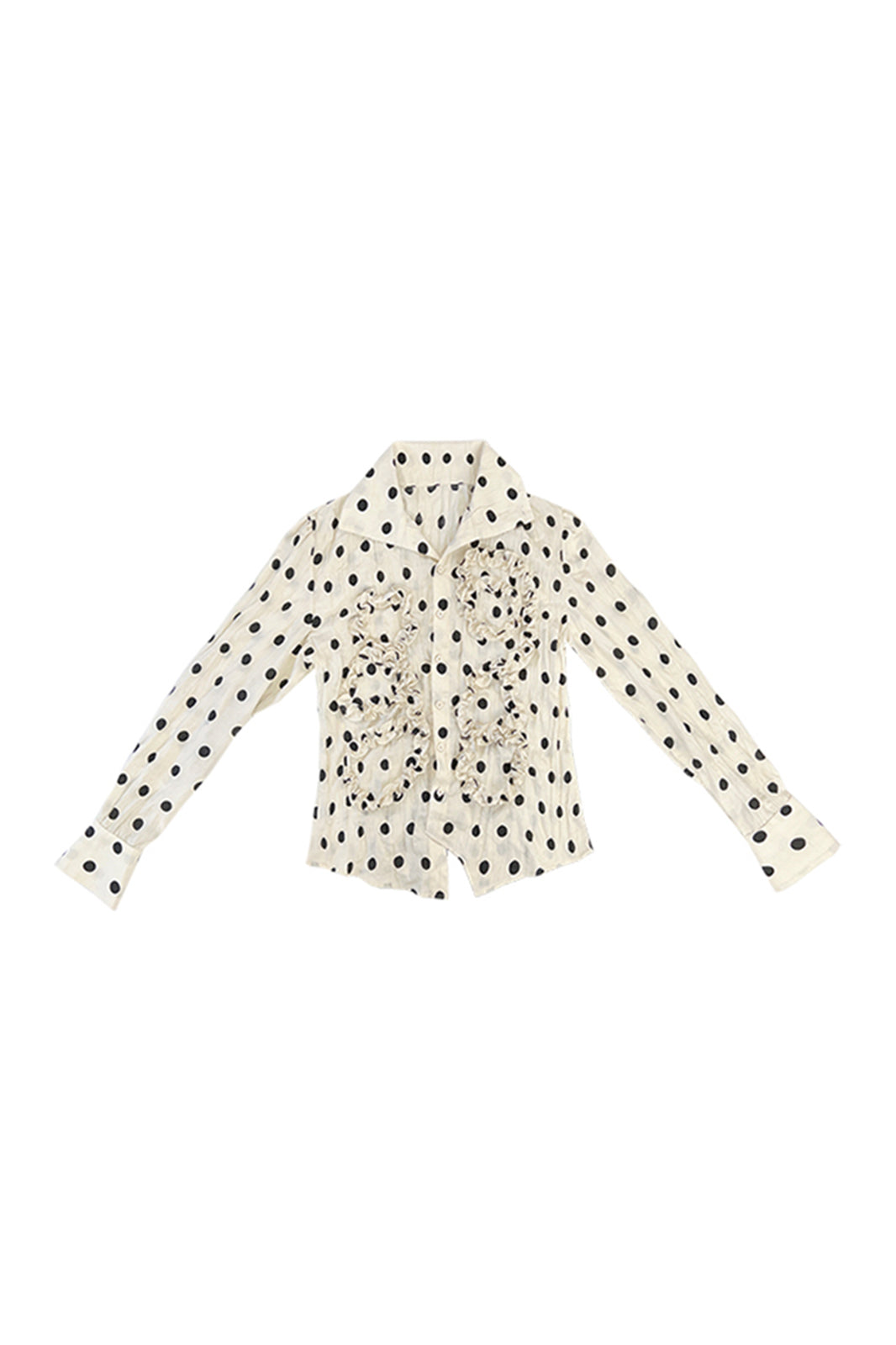 SENSELF Polka Dot Ruffle Trim High-Neck Shirt