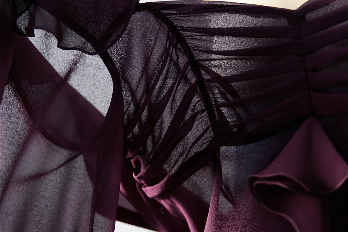 MXU Ruched Cascading-Ruffle Maxi Dress