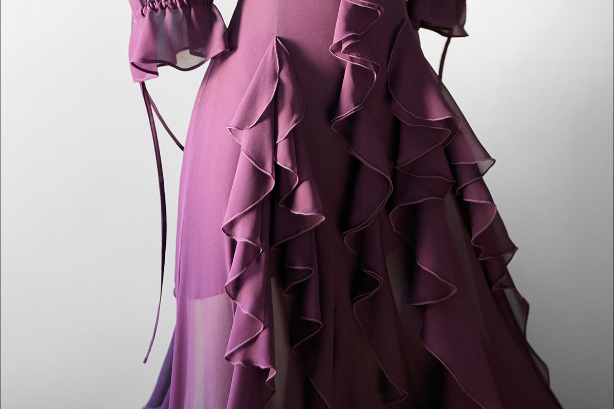 MXU Ruched Cascading-Ruffle Maxi Dress