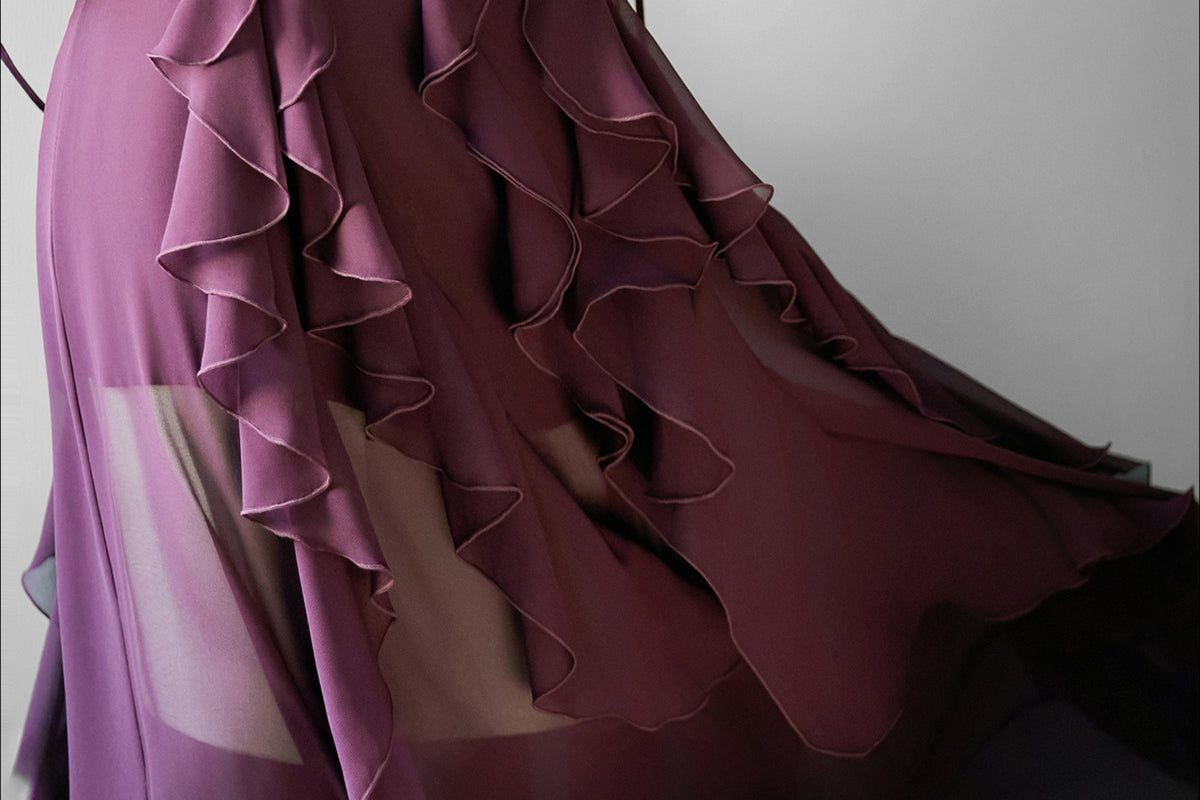 MXU Ruched Cascading-Ruffle Maxi Dress