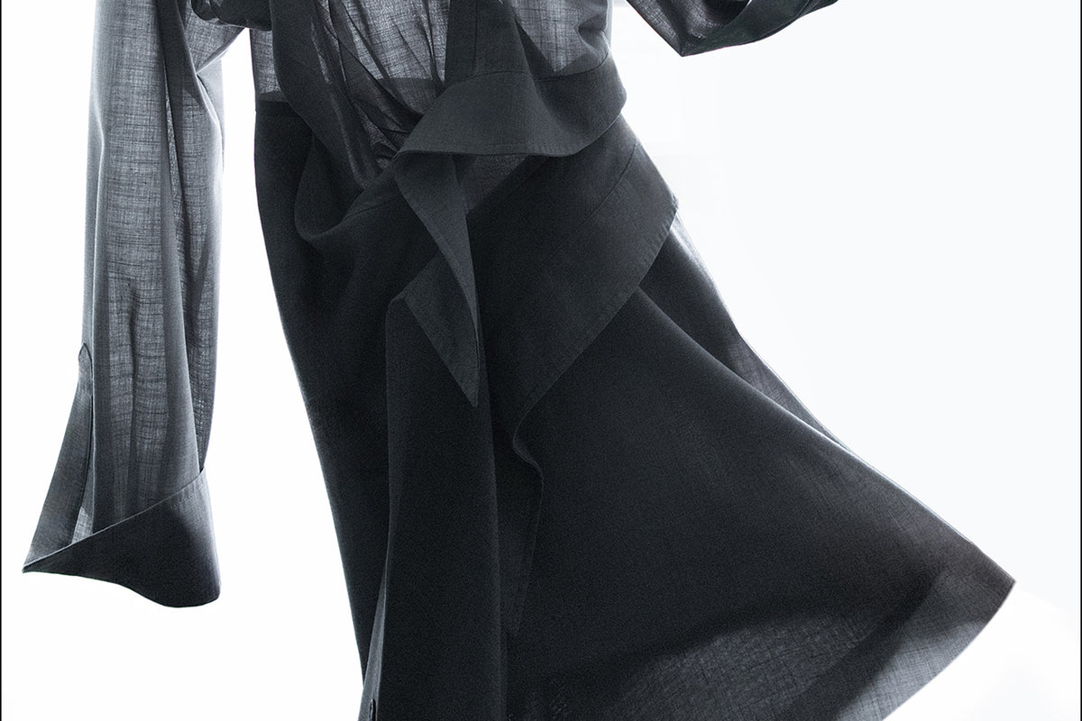 MXU Deconstructed Off-Shoulder Linen Wool Shirt Dress