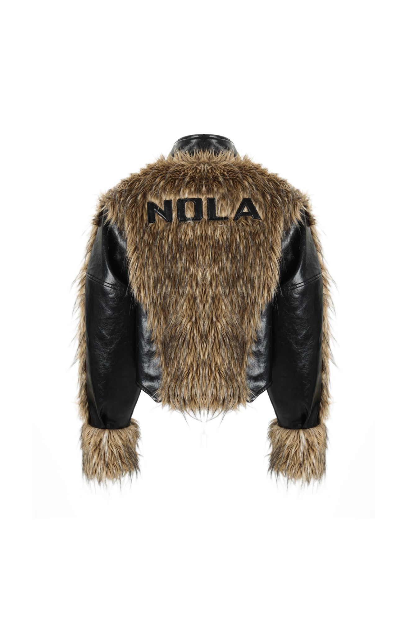 NEVER OFFEND L ANGEL Paneled Faux-Leather & Shag Fur Jacket