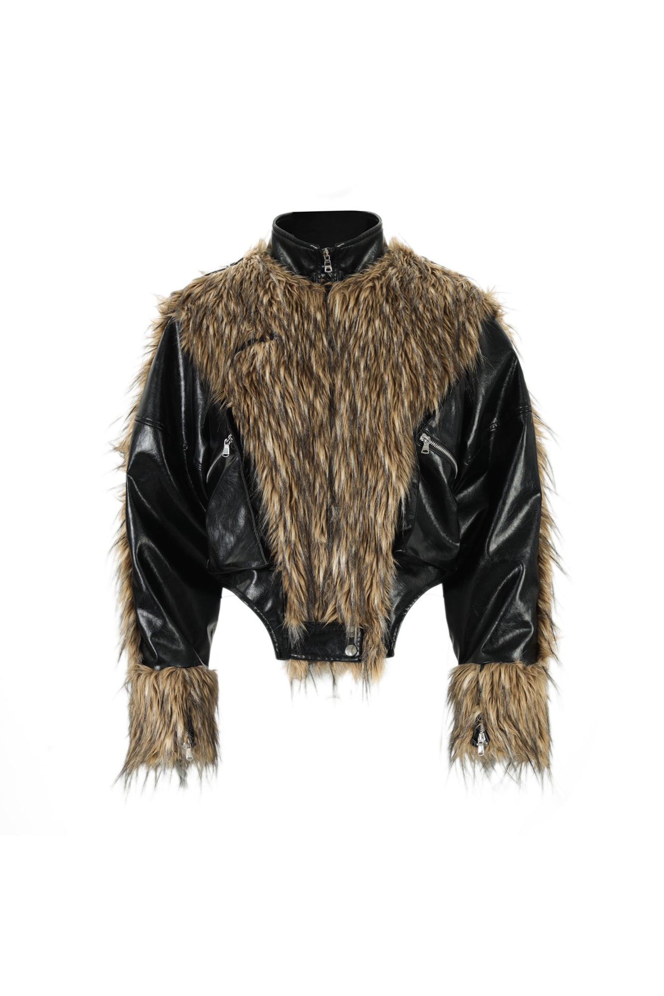 NEVER OFFEND L ANGEL Paneled Faux-Leather & Shag Fur Jacket