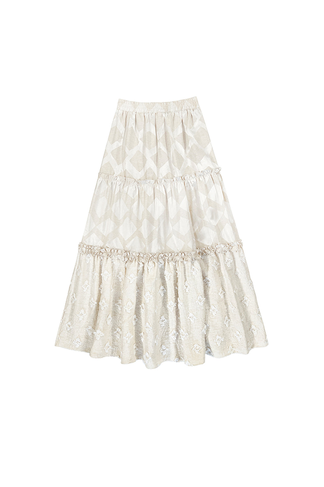SENSELF Diamond Jacquard Tiered Maxi Skirt
