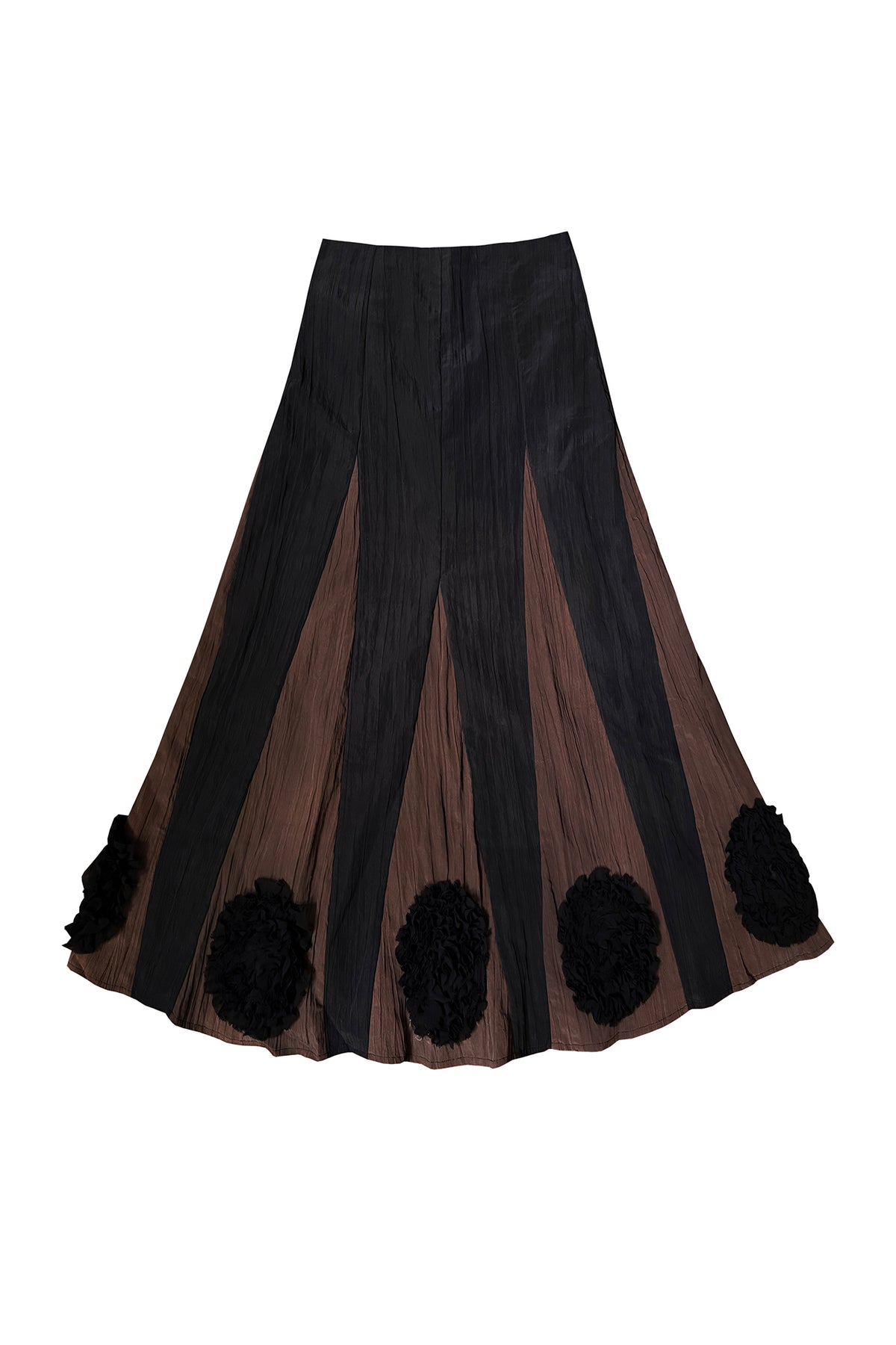 SENSELF Paneled Crinkled Rosette Maxi Skirt Brown