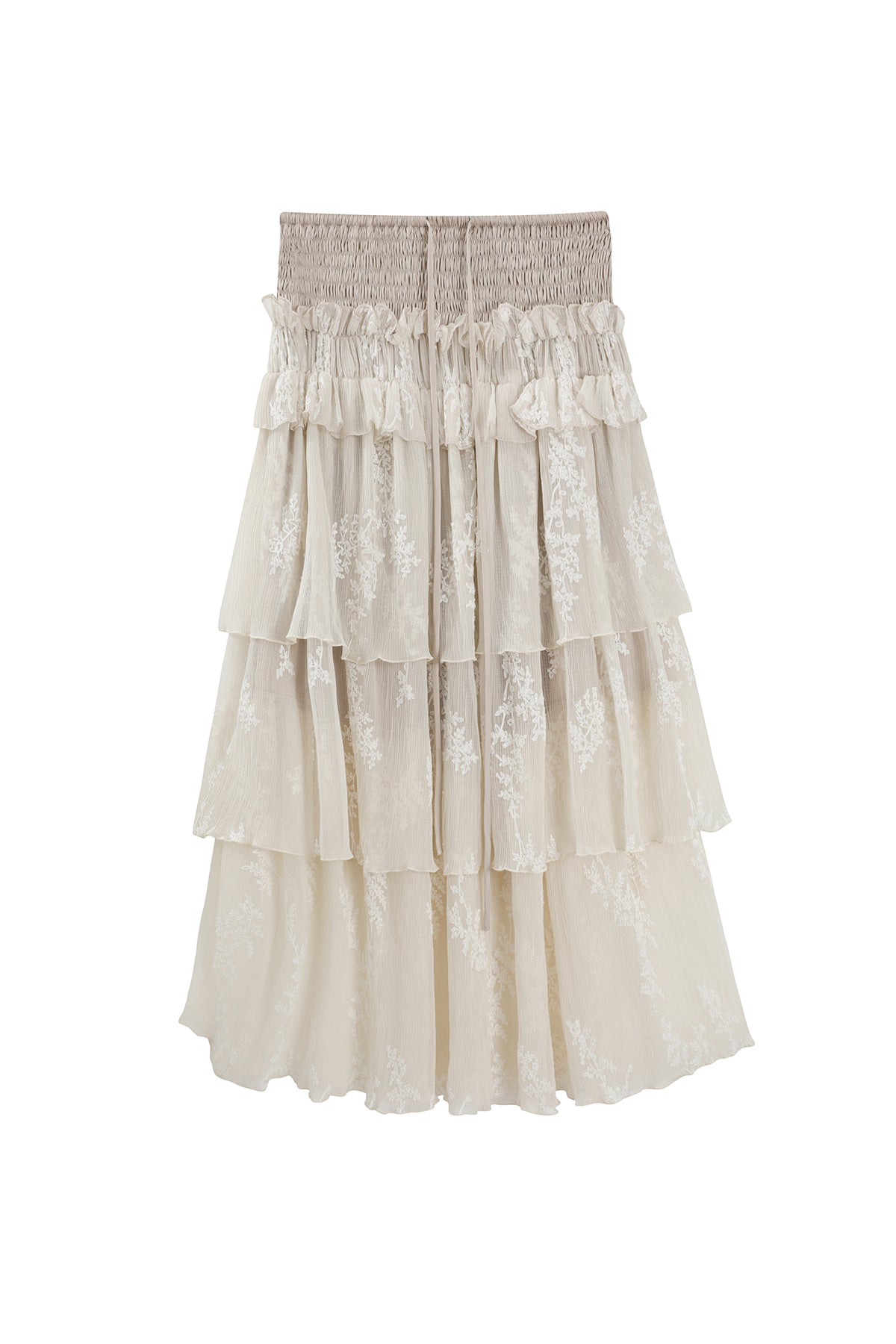 CHANGGUANG YUANZI Lace Embroidered Pleated Layered Maxi Skirt