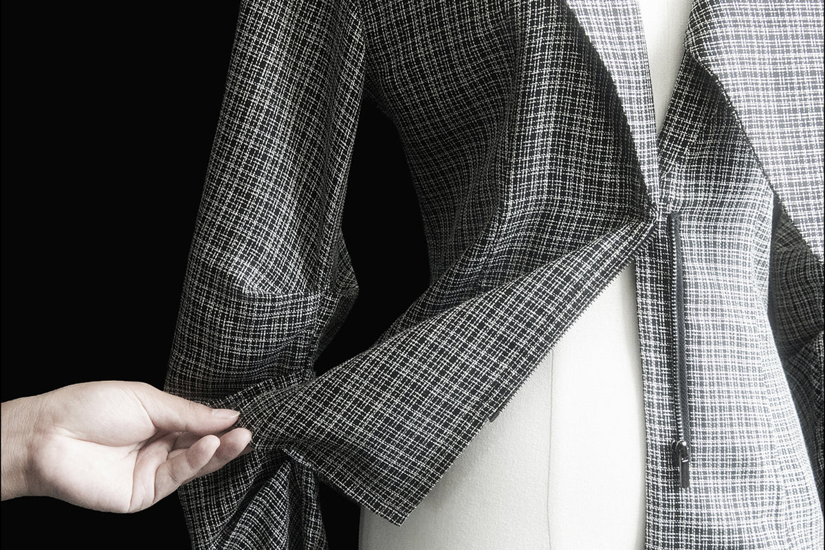 MXU Deconstructed Plaid Pleated Cinched-Waist Jacket