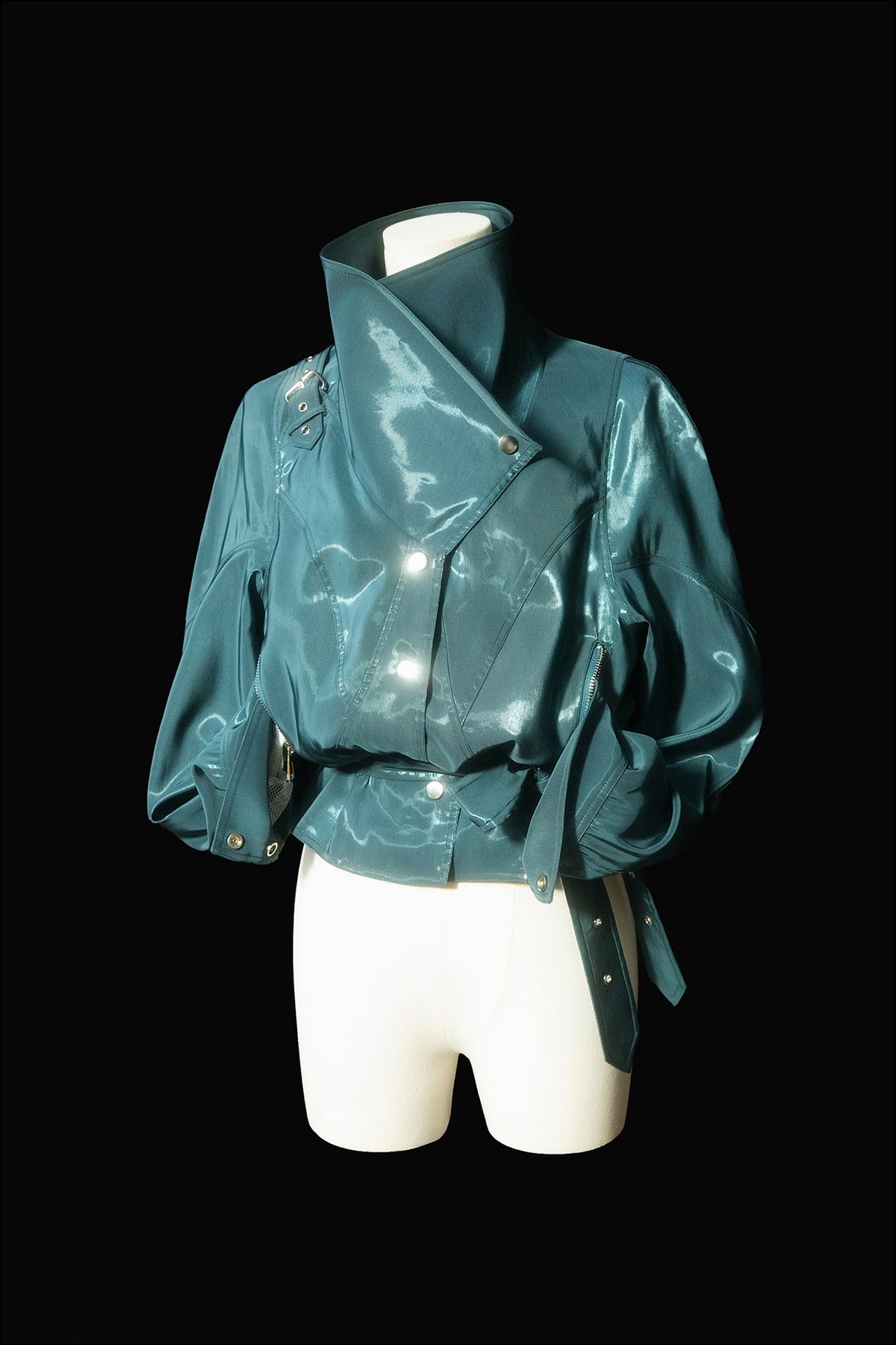 MXU Drawstring Satin Belted Jacket & Zipper Skort Set