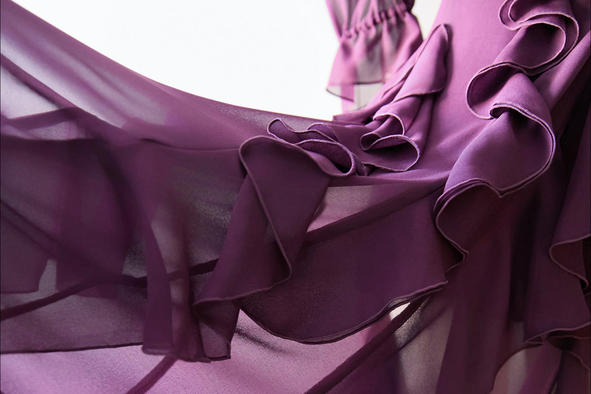 MXU Ruched Cascading-Ruffle Maxi Dress