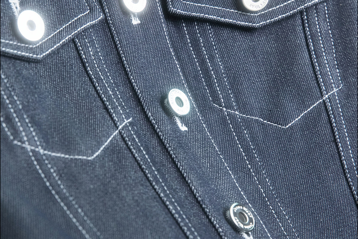 MXU Deconstructed Embroidered Silk-Cotton Cinched Denim Jacket