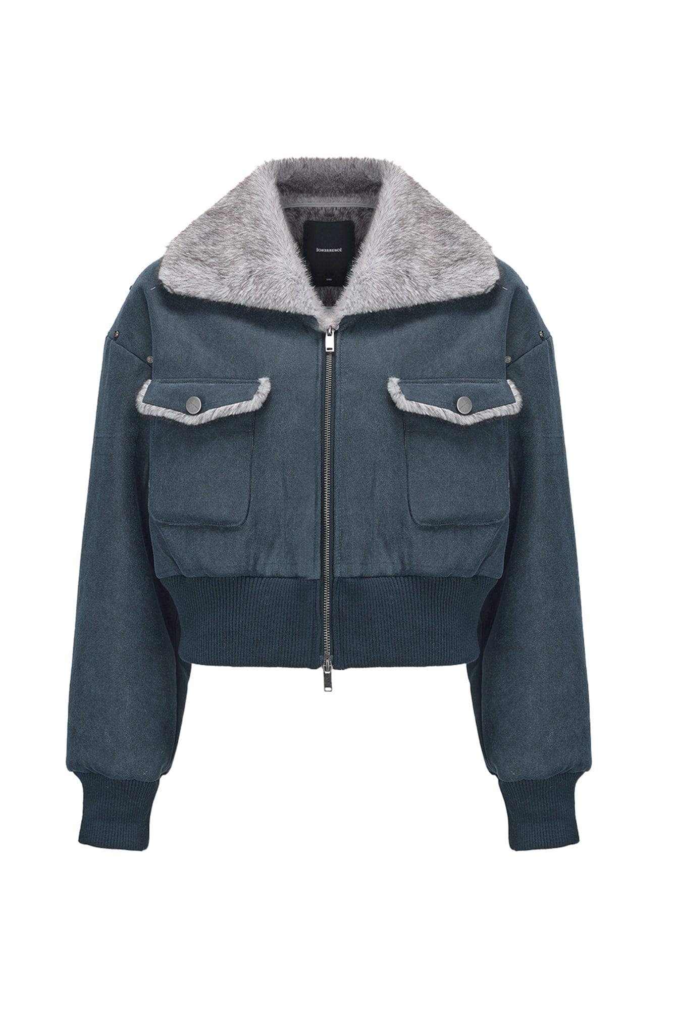 VANN VALRENCE Rivet Faux Fur Lined Cropped Jacket