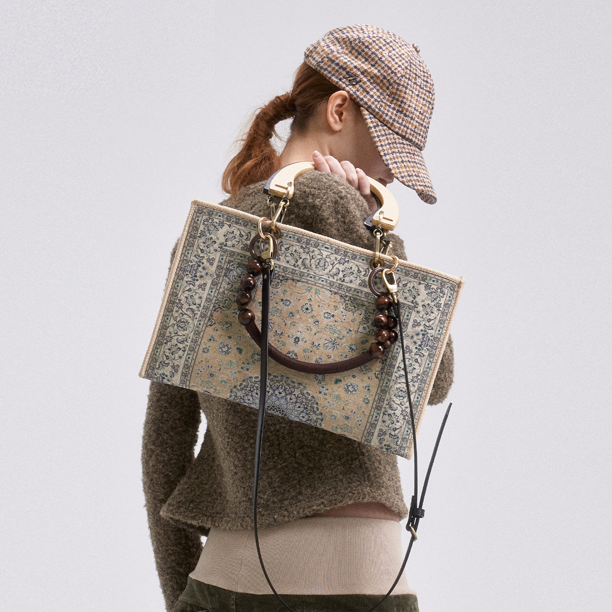 VERSION9 Tapestry Beaded Handle Tote Bag