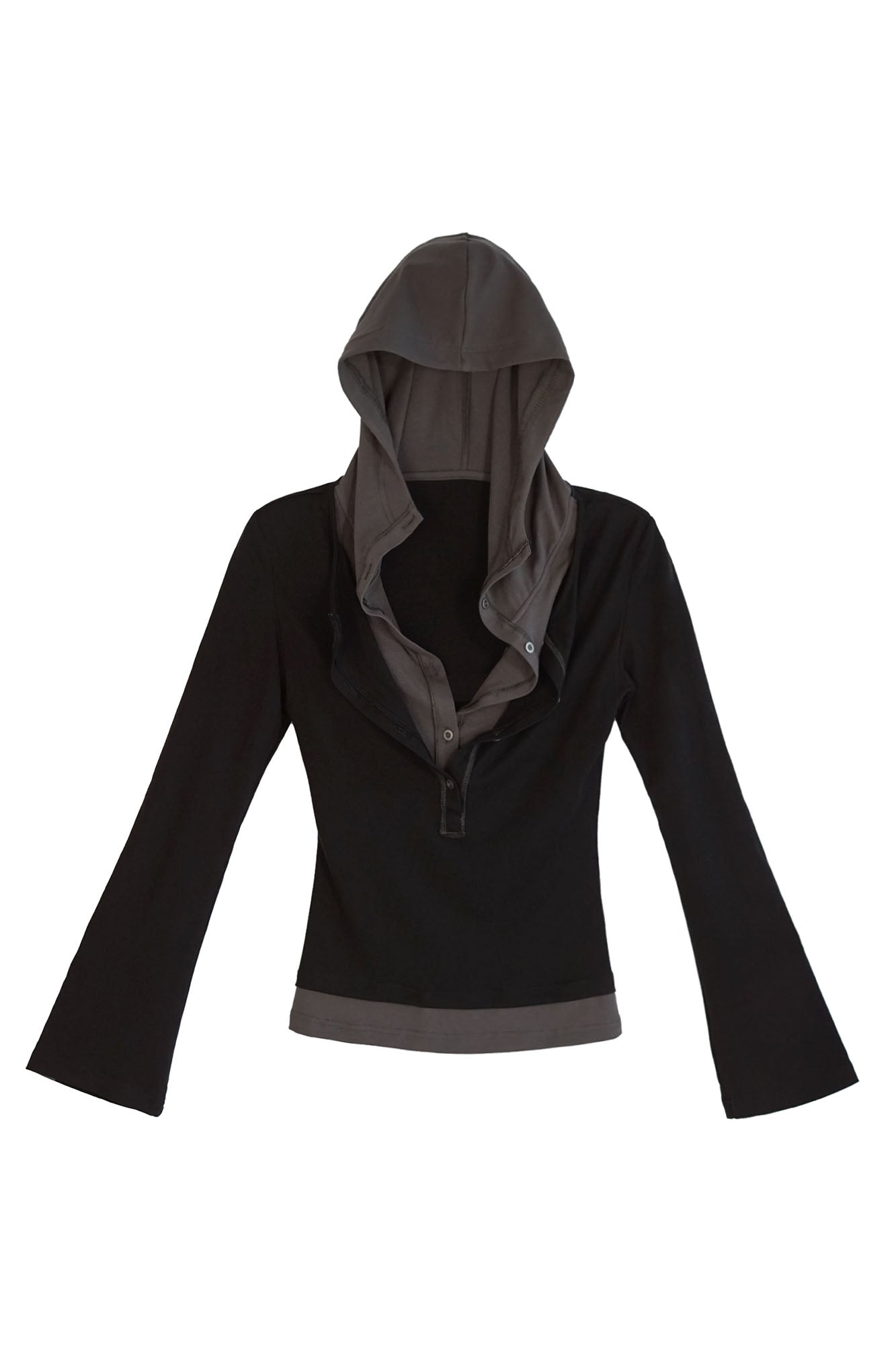 CESTNOUS Faux-Layered Half-Button Hooded Top