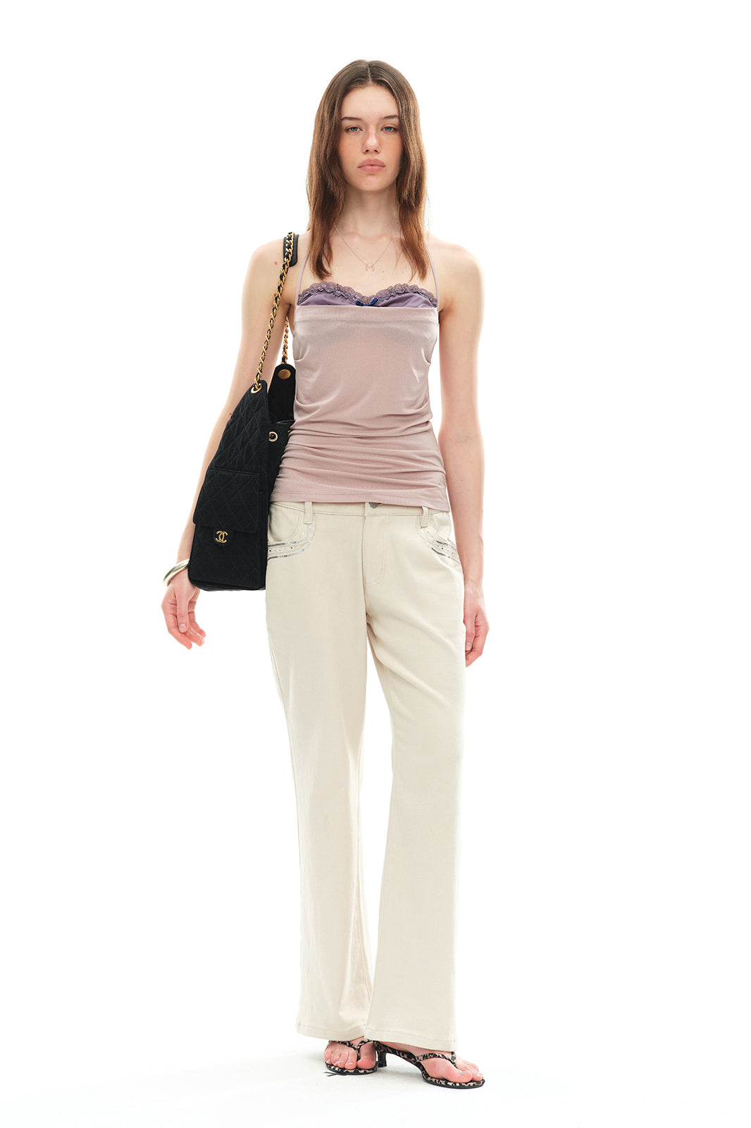 DOTYEARS Layered Lace Trim Halter Top