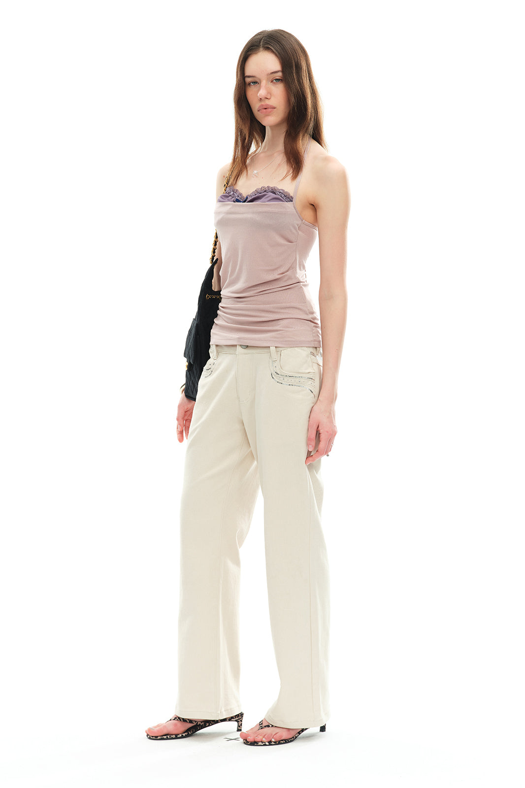 DOTYEARS Layered Lace Trim Halter Top