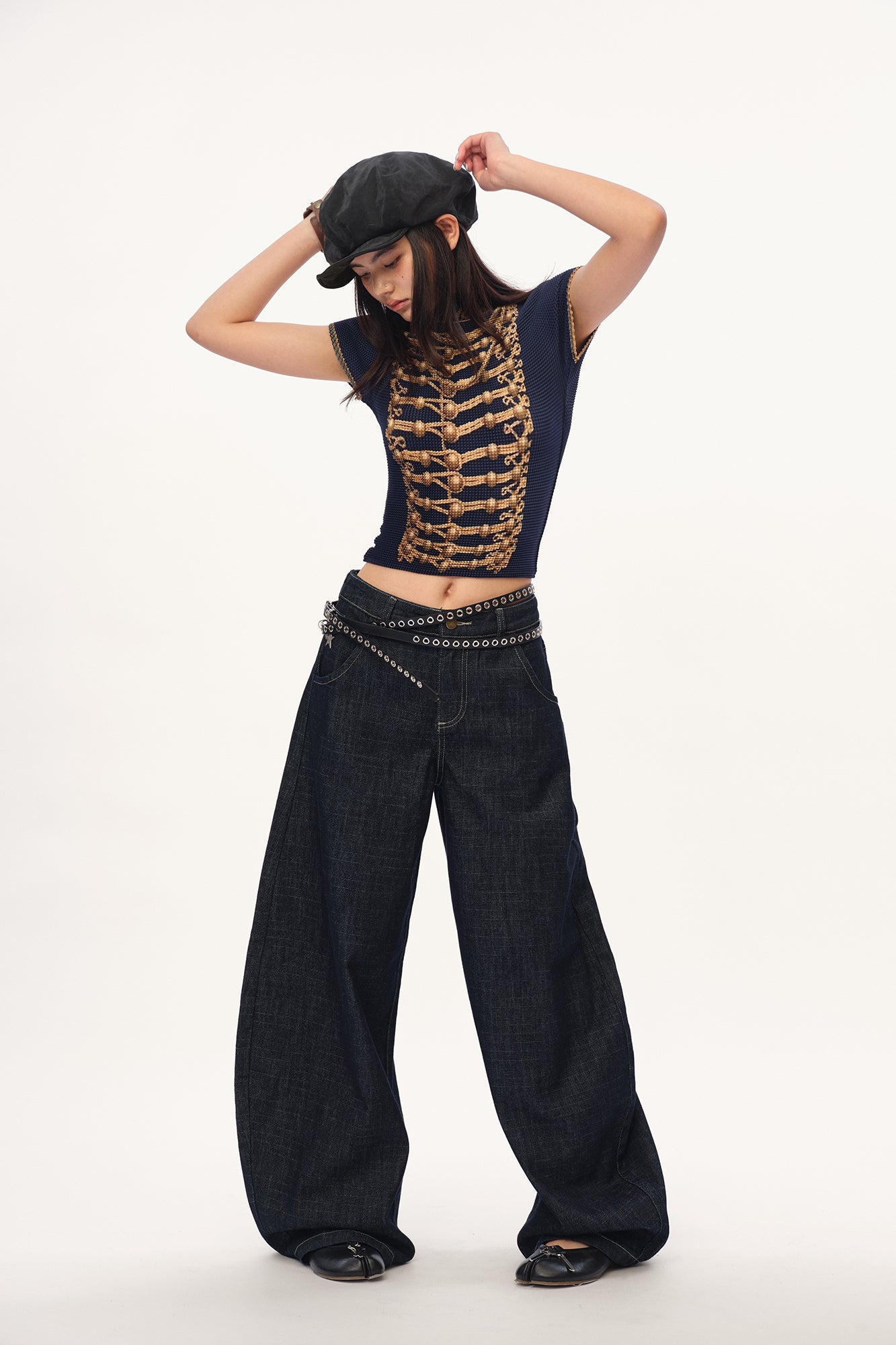 MOF Military-Inspired Graphic Pleated T-Shirt