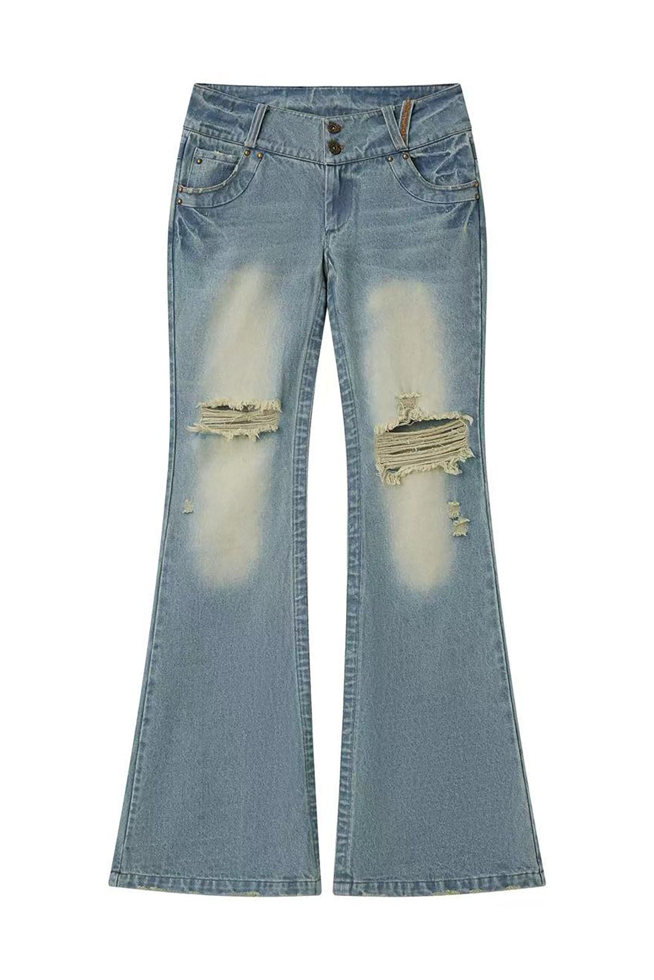 NONAME SPACE Ripped Washed Flared Jeans