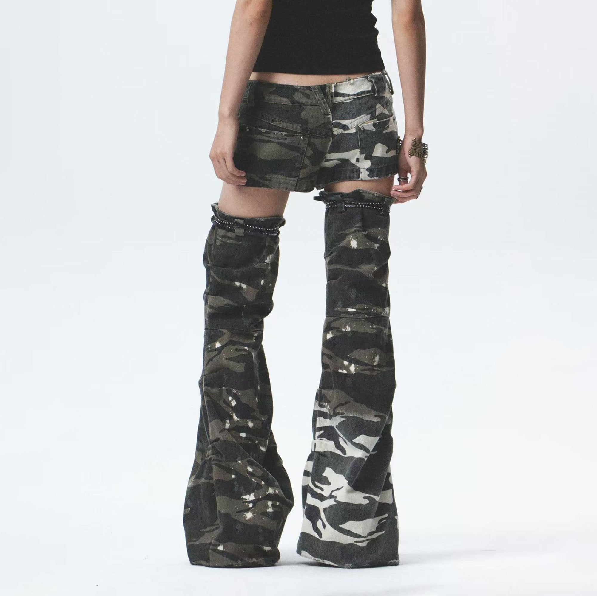 NONAME SPACE Camo Mini Shorts & Stacked Leg Warmer Set