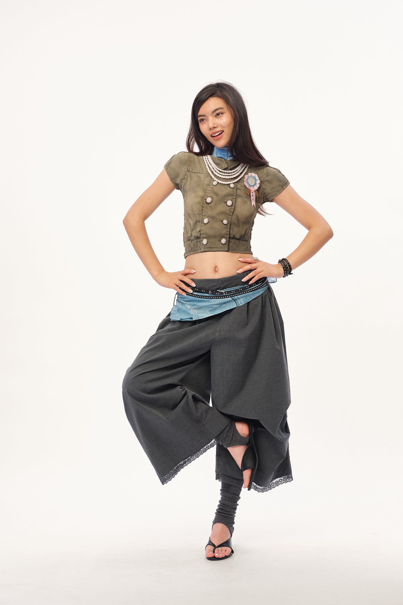 MOF Military-Inspired Graphic Pleated T-Shirt