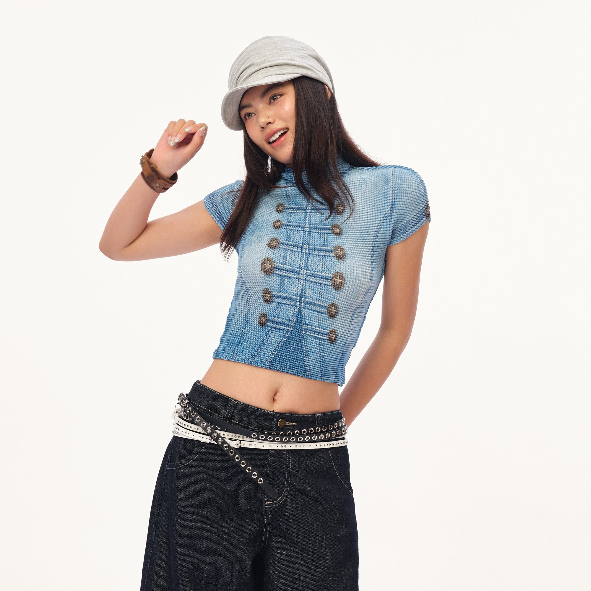 MOF Military-Inspired Graphic Pleated T-Shirt