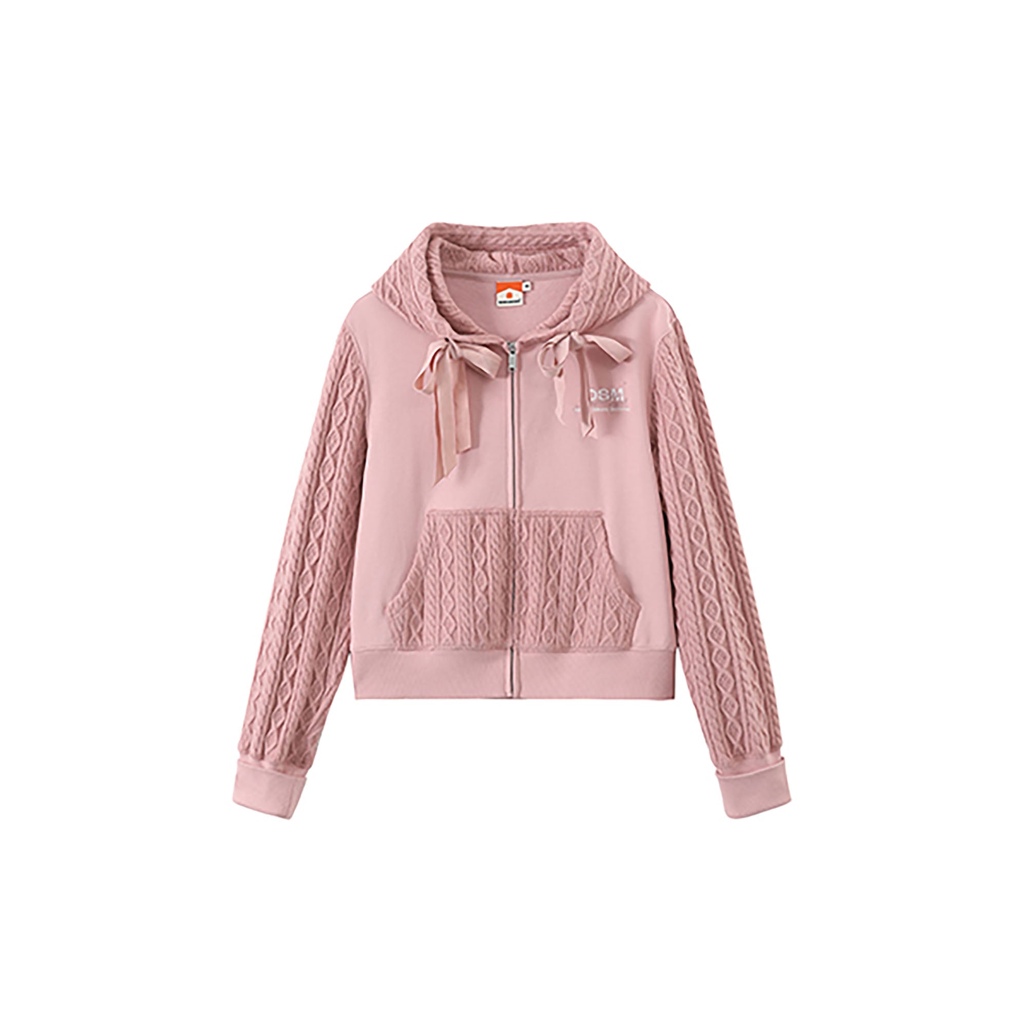 DONSMOKE Spliced Cable-Knit Zip-Up Hoodie