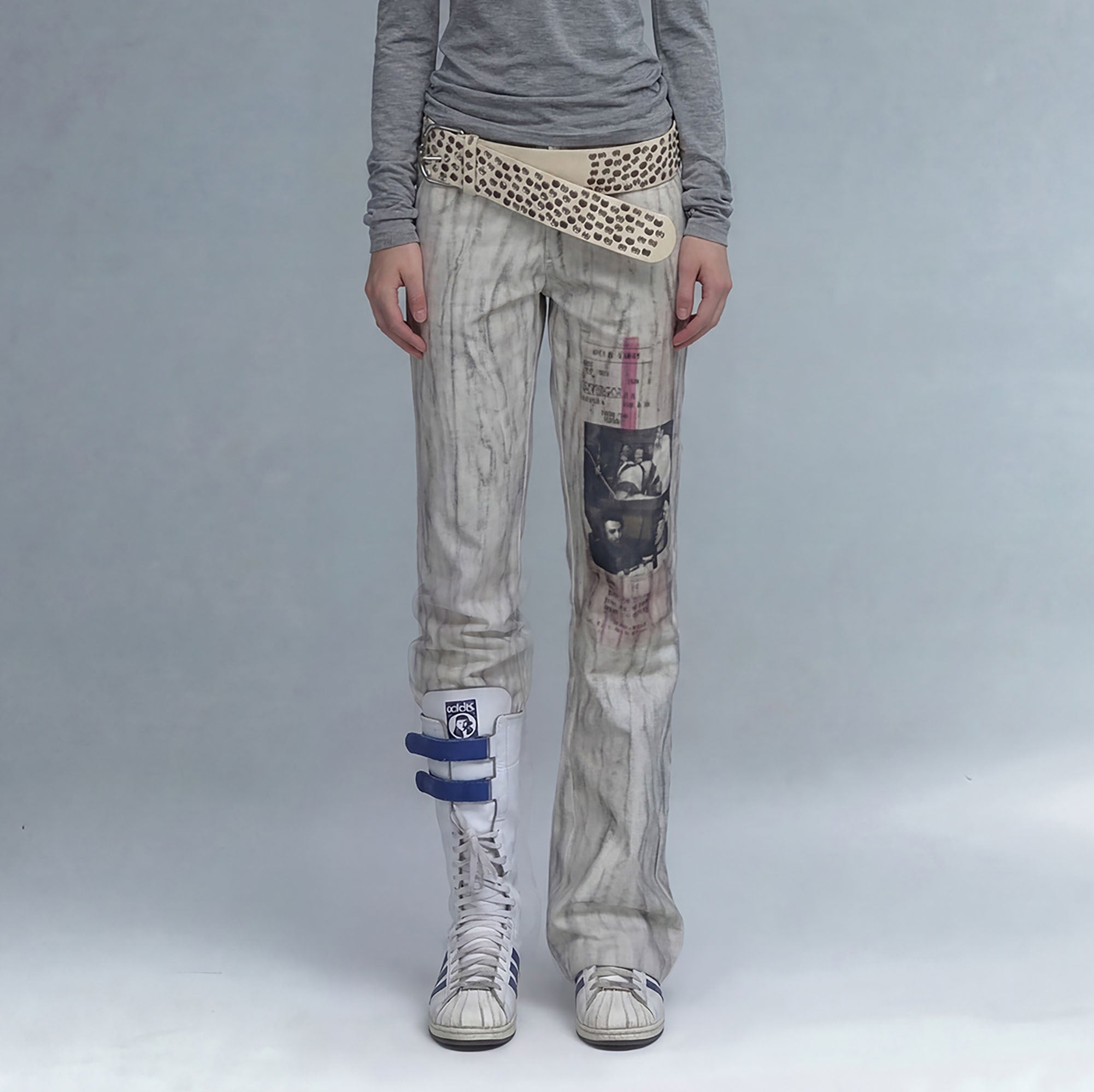 EMOHA Striped Washed Flared Jeans