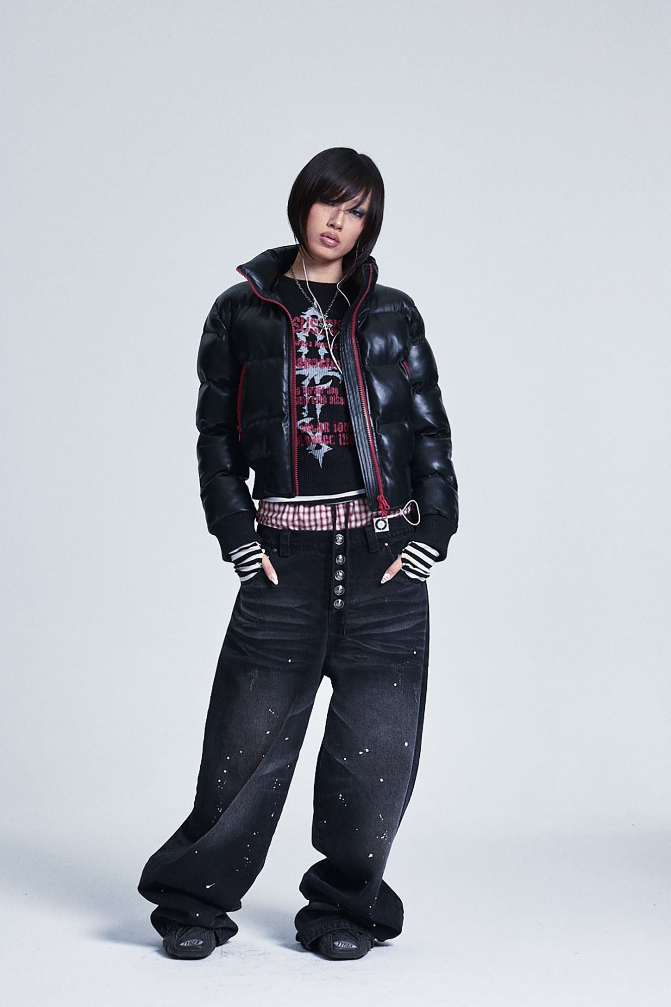 NONAME SPACE Skull Detachable Hood PU Bomber Jacket